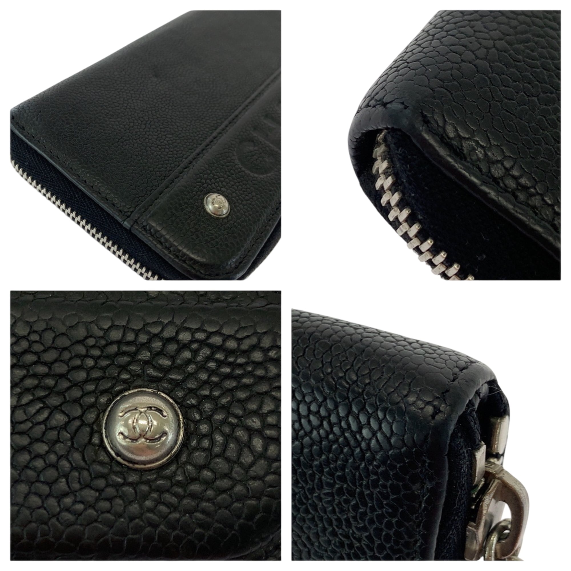 Chanel Black Grained Calfskin Long Wallet (Bi-Fold) (Pre-Owned)
