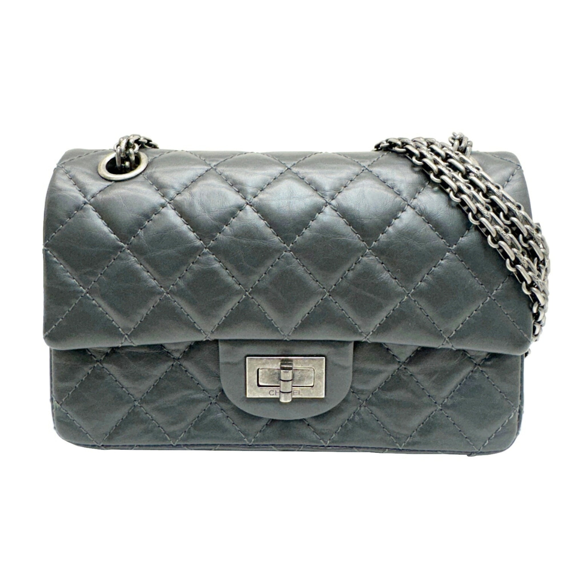 Chanel Dark Gray Leather Shoulder Bag (Pre-Owned)