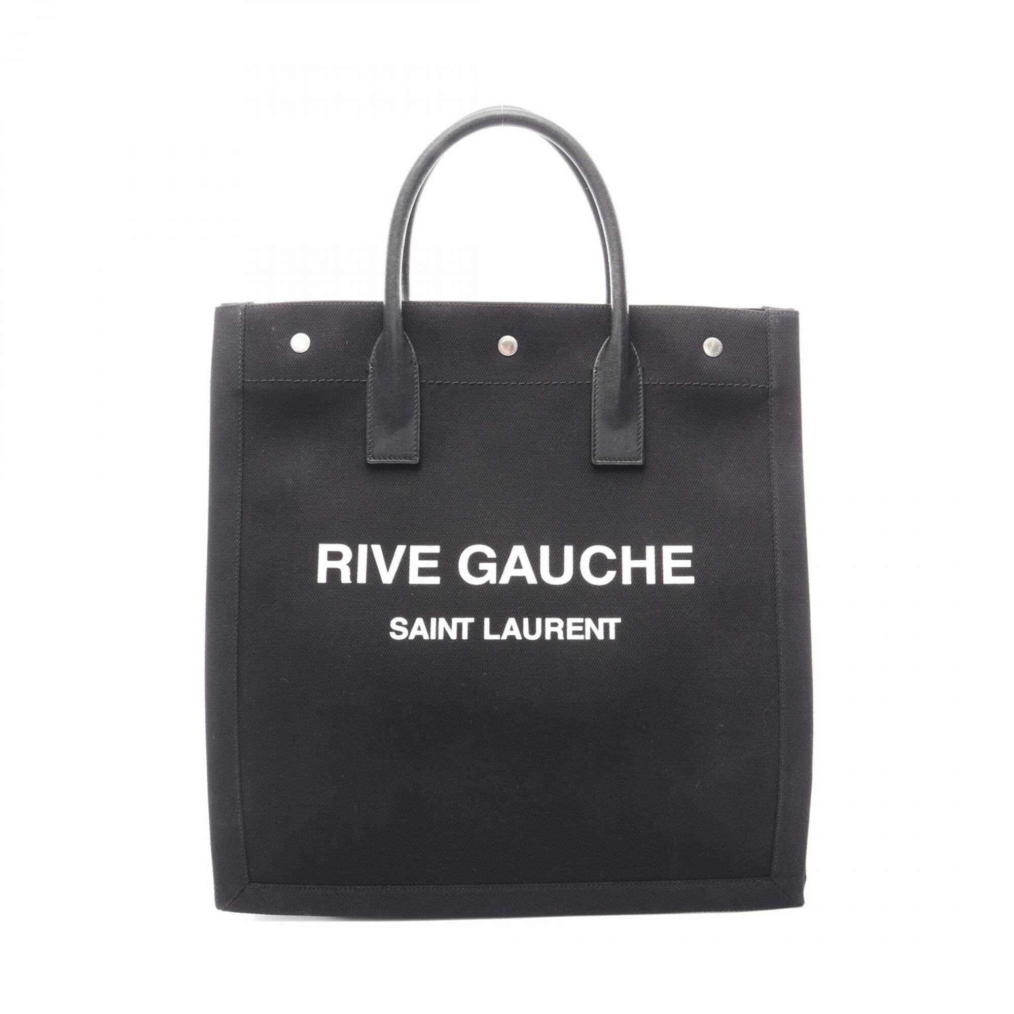 Yves Saint Laurent Black White Canvas Leather Handbag Tote Bag (Pre-Owned)