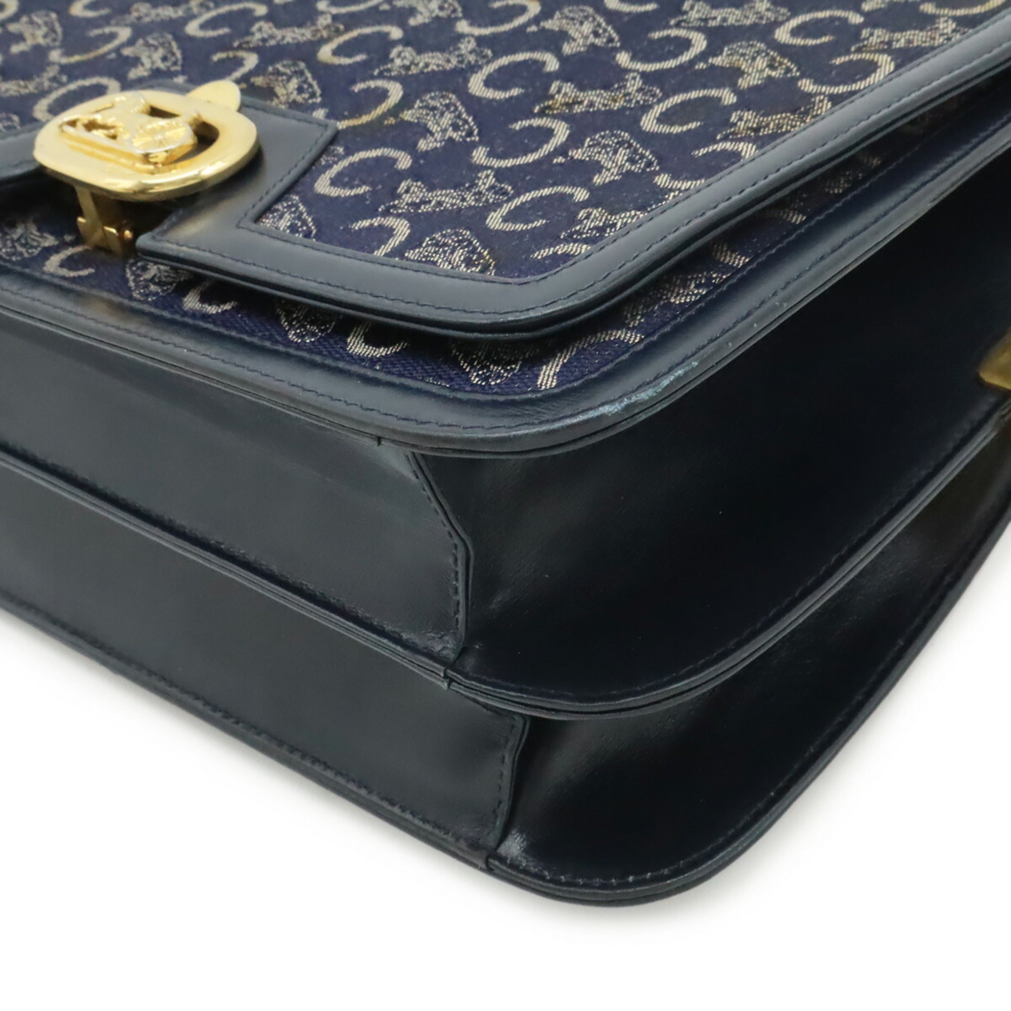 Celine Navy Canvas Leather Shoulder Bag (Pre-Owned)
