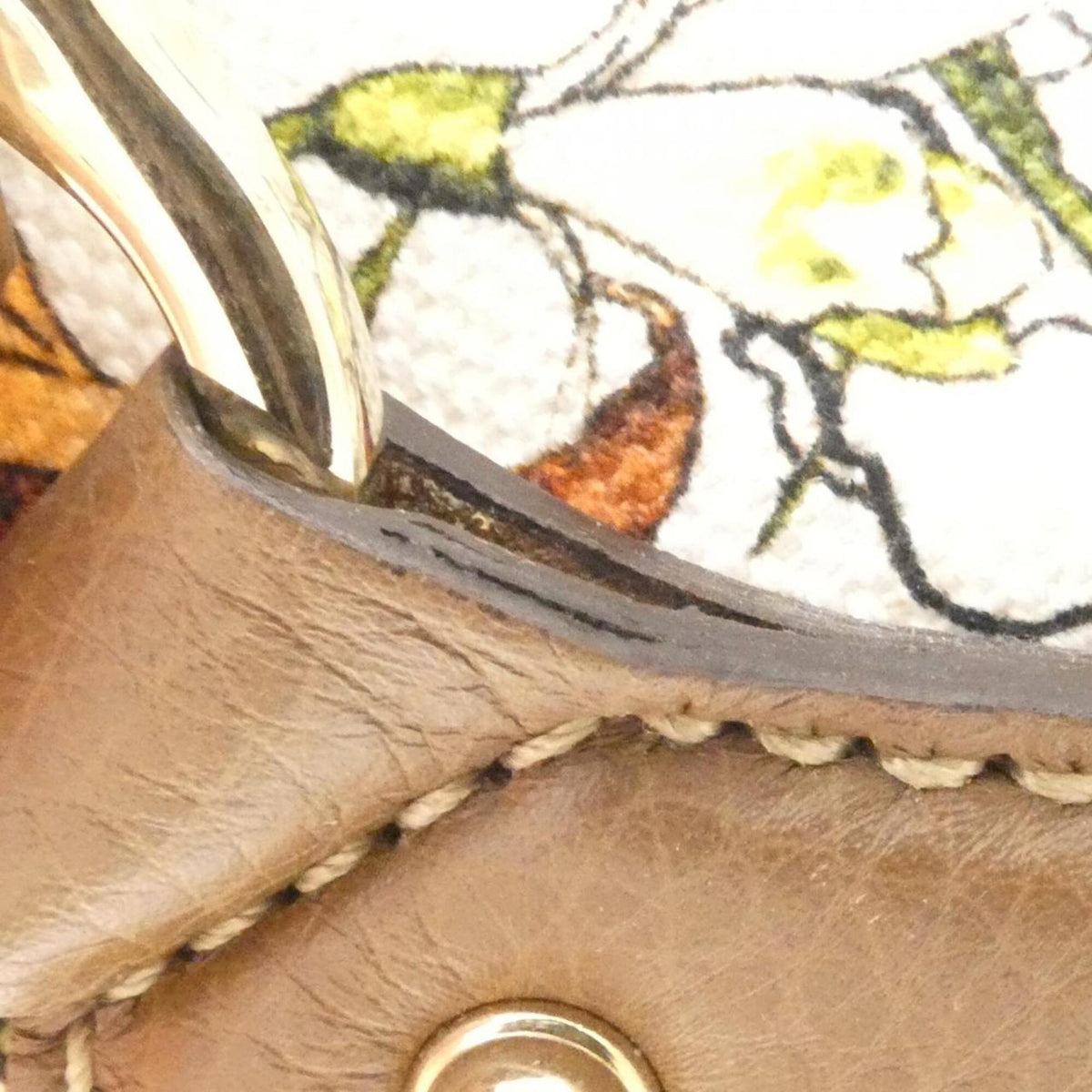 Gucci Brown Multi-Color White Canvas Leather Handbag (Pre-Owned)