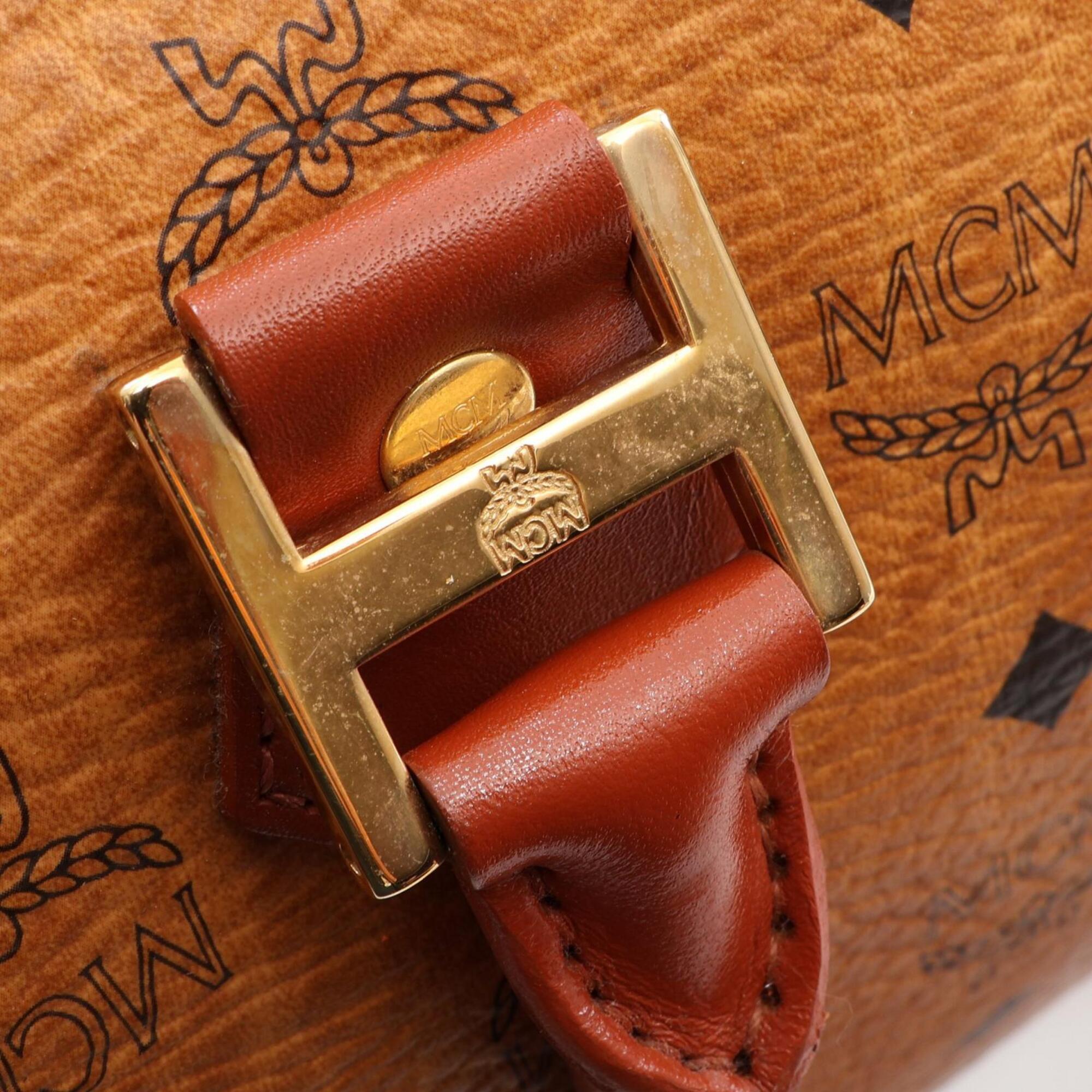 Mcm Brown Coated Canvas Leather Boston Bag Handbag (Pre-Owned)