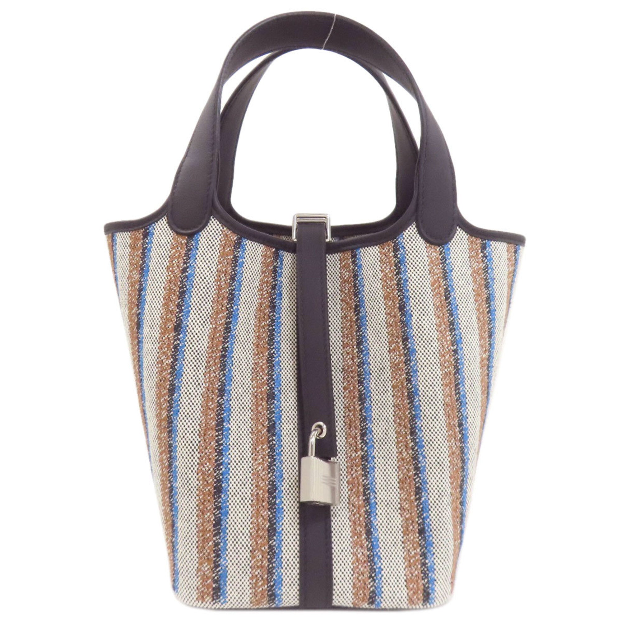 Hermes Black Blue Brown Ecru Toile H Swift Leather Handbag (Pre-Owned)