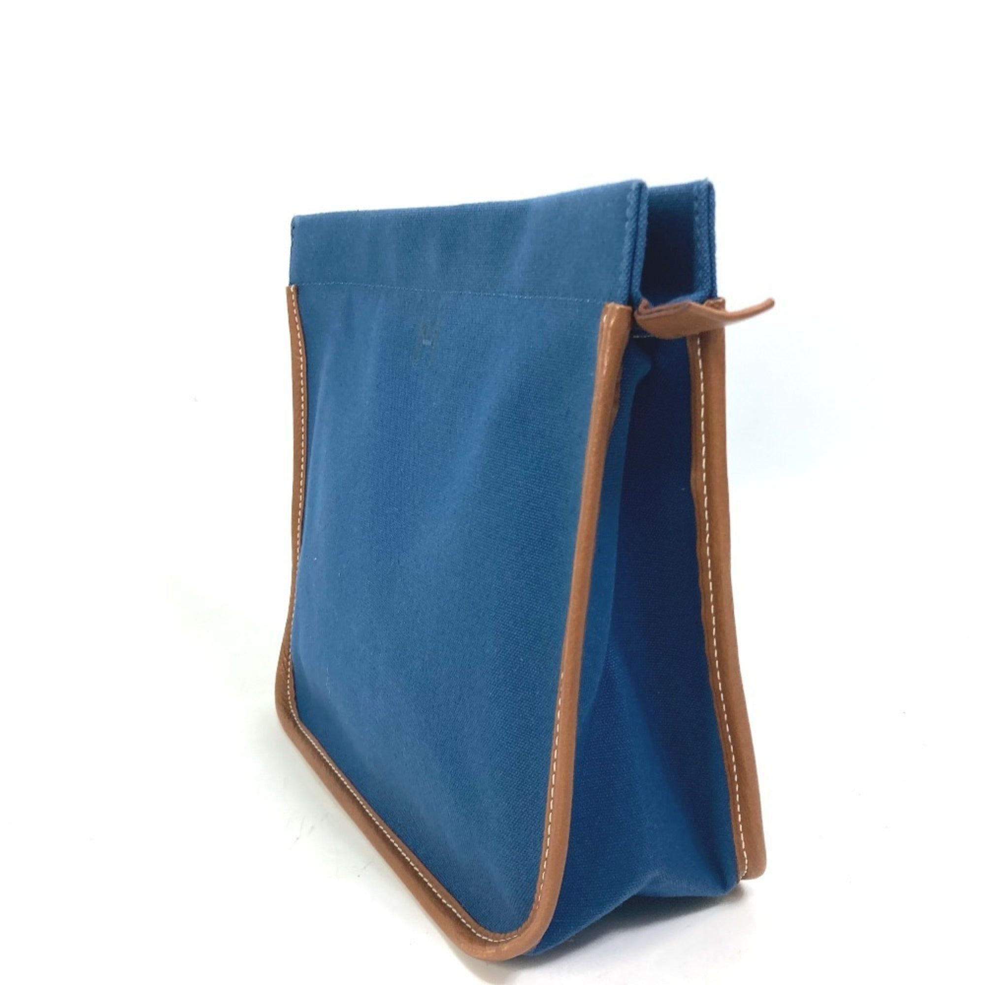 Hermes Brown Navy Canvas Leather Clutch Bag Pouch (Pre-Owned)