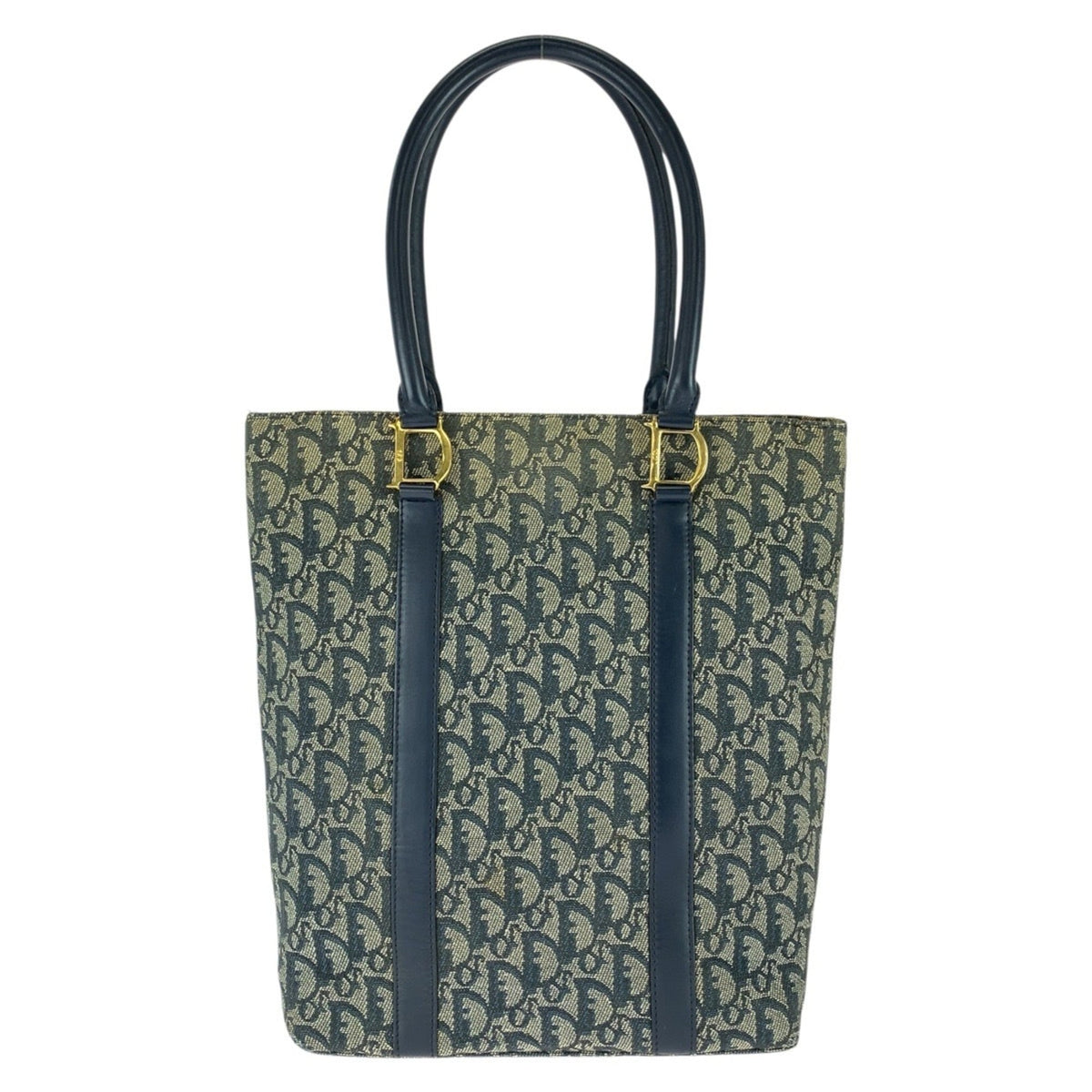 Christian Dior Navy Canvas Leather Shoulder Bag Tote Bag (Pre-Owned)