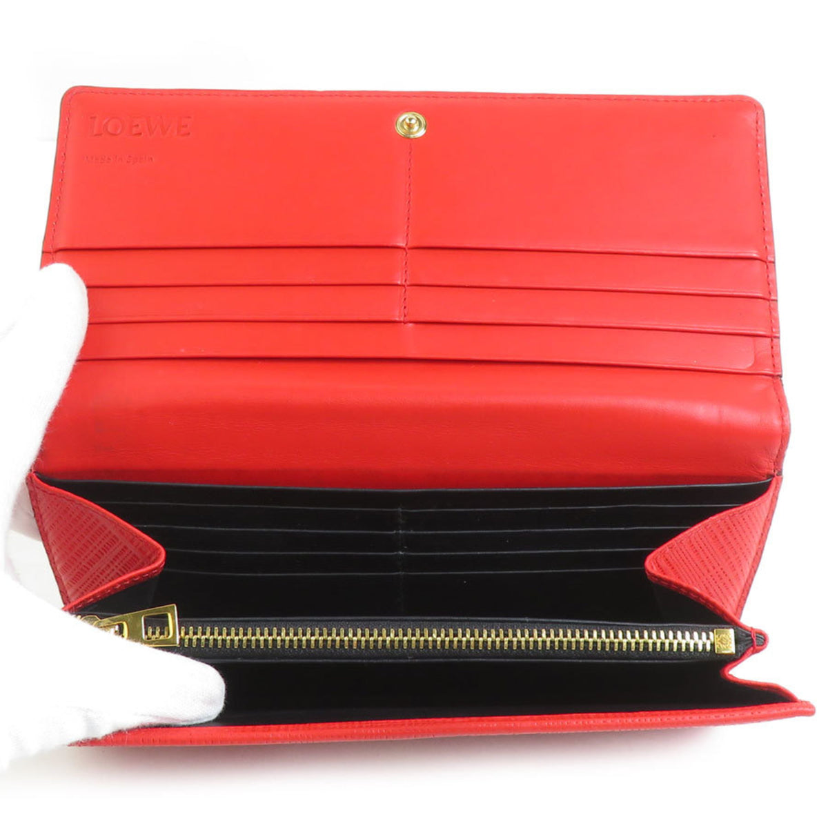Loewe Red Color Leather Long Wallet (Bi-Fold) (Pre-Owned)