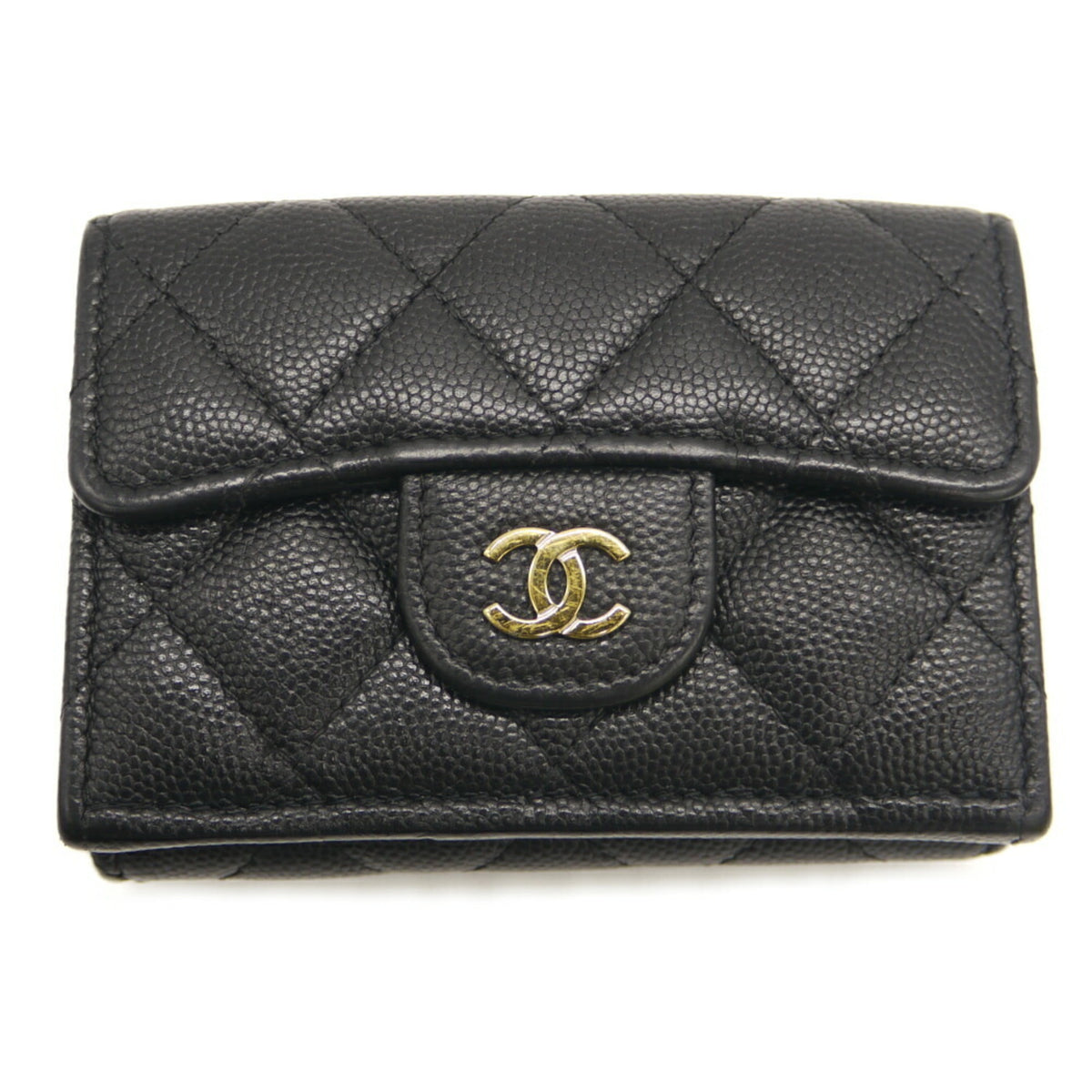 Chanel Black Grained Calfskin Wallet (Tri-Fold) (Pre-Owned)