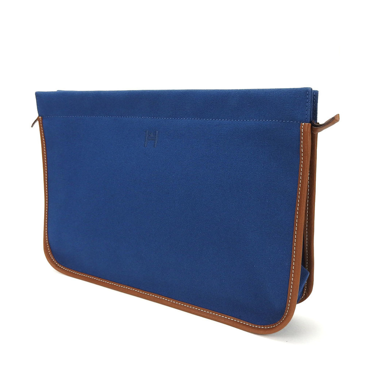 Hermes Brown Navy Canvas Leather Clutch Bag (Pre-Owned)