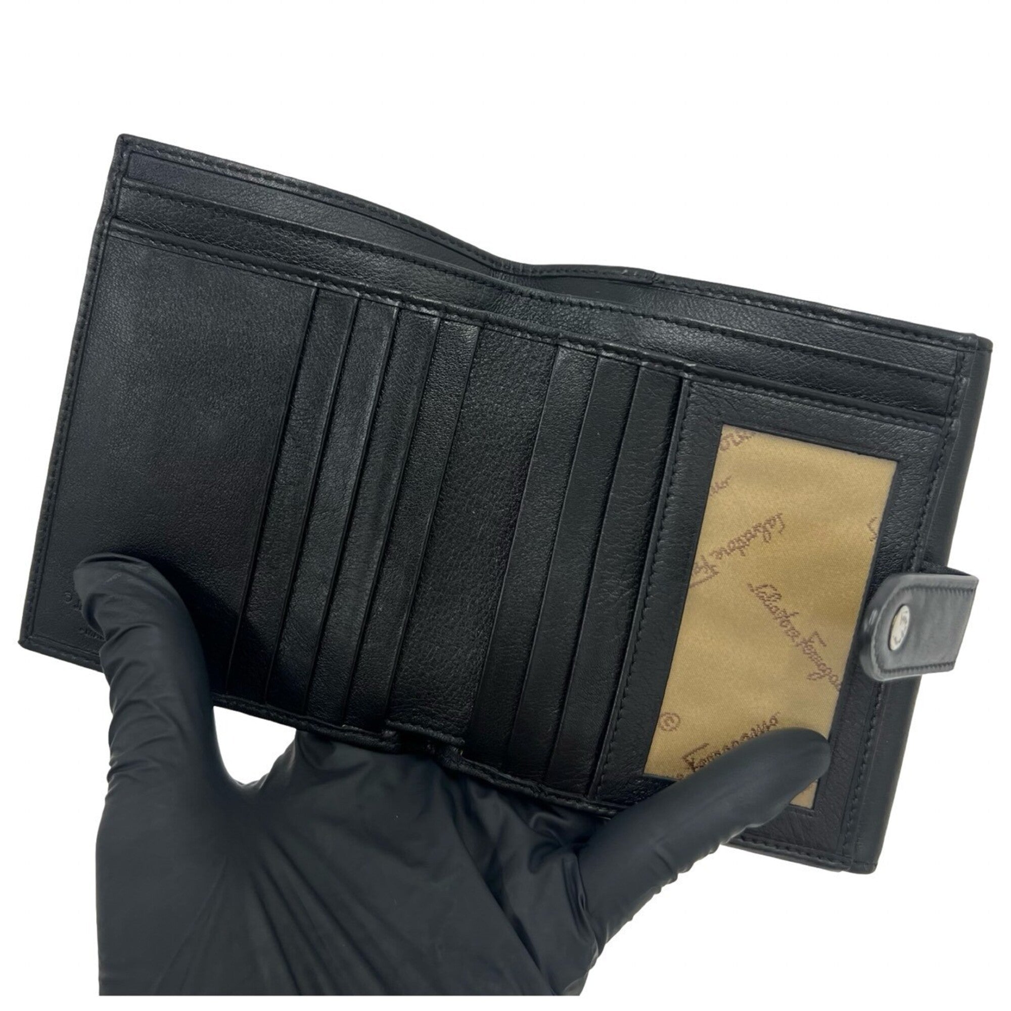 Salvatore Ferragamo Black Canvas Leather Wallet (Bi-Fold) (Pre-Owned)