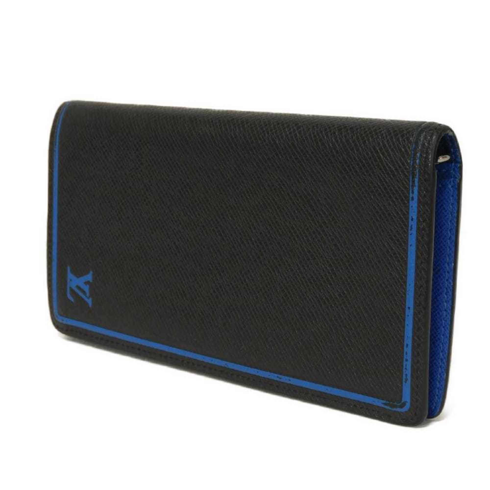 Louis Vuitton Black Blue Noir Taiga Leather Long Wallet (Bi-Fold) (Pre-Owned)
