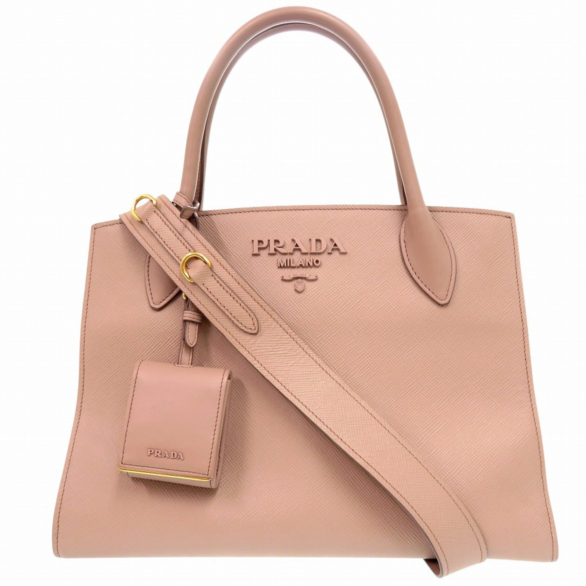 Prada Pink Beige Leather Saffiano Handbag (Pre-Owned)