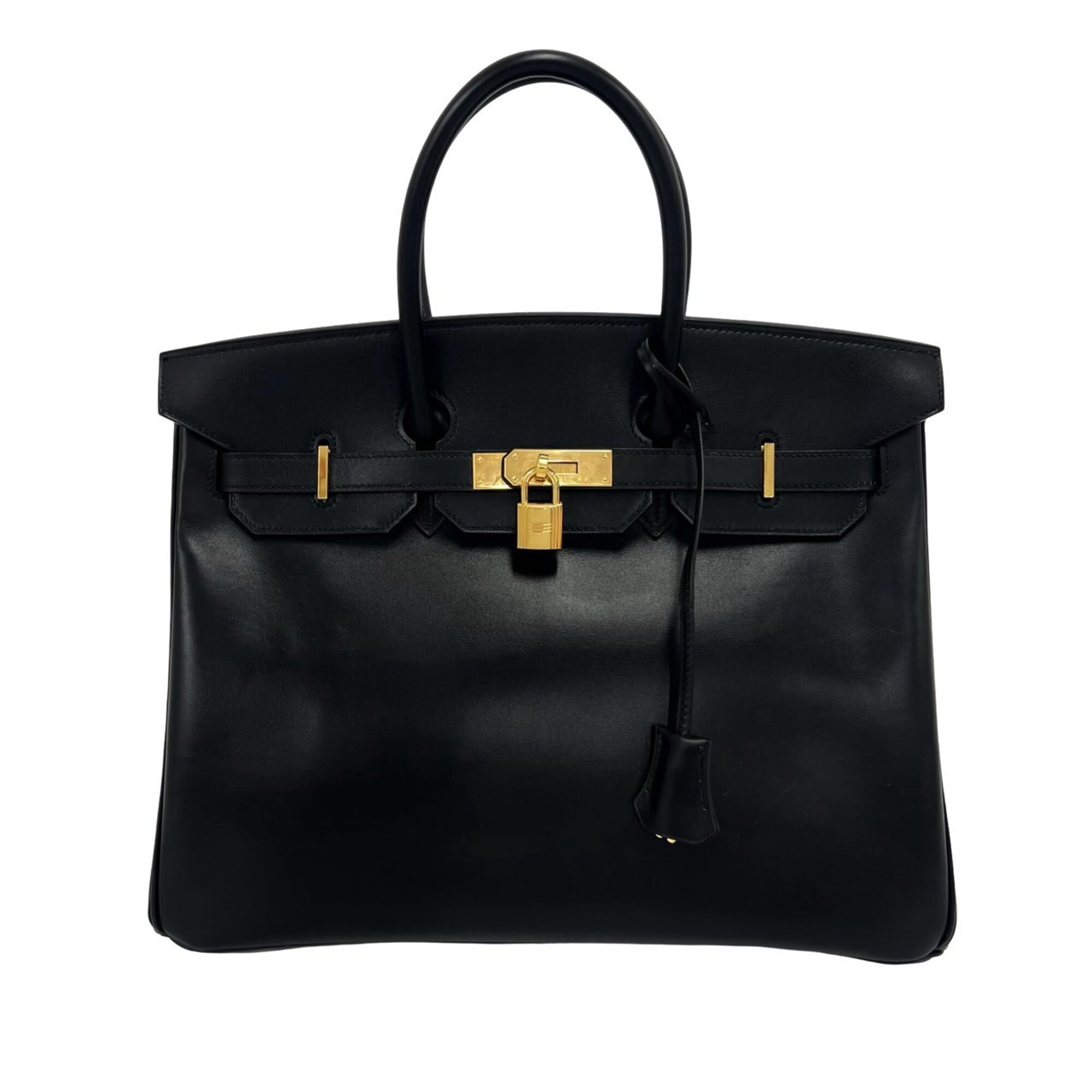 Hermes Black Box Calf Leather Handbag Tote Bag (Pre-Owned)