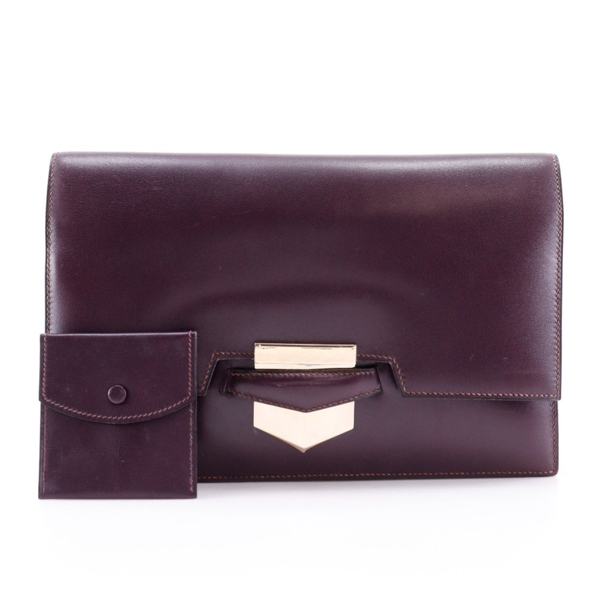 Hermes Bordeaux Box Calf Leather Clutch Bag (Pre-Owned)