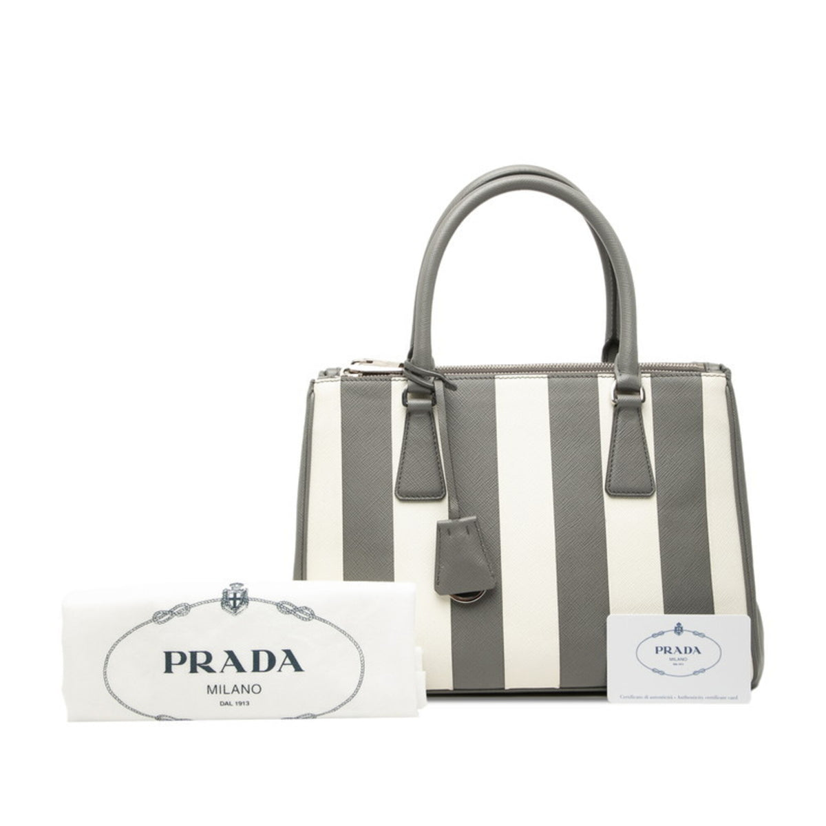 Prada Gray White Leather Handbag (Pre-Owned)