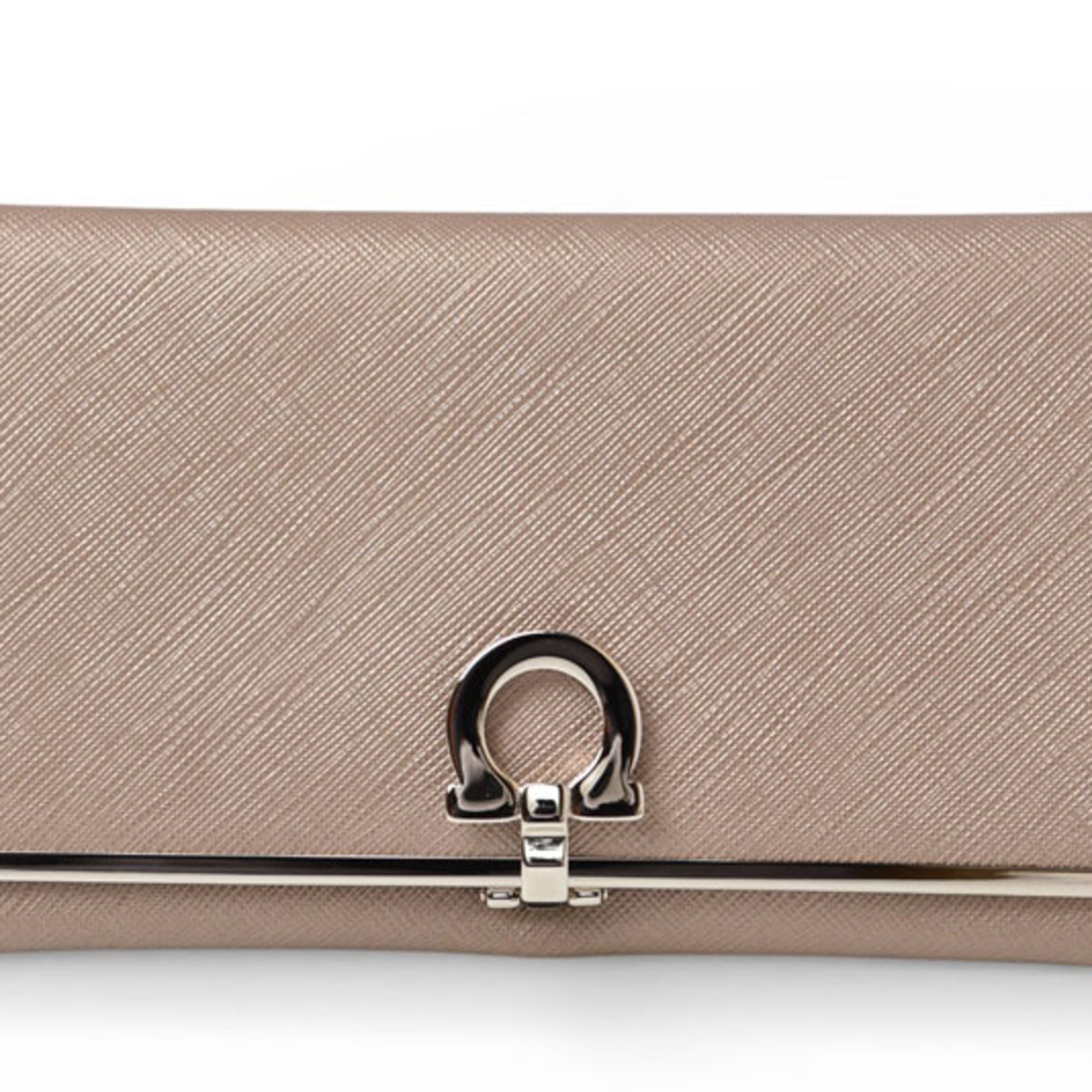 Salvatore Ferragamo Gancini Metallic Beige Leather Long Wallet (Bi-Fold) (Pre-Owned)