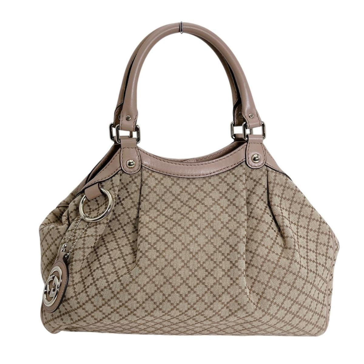 Gucci Beige Beige Brown Brown White Canvas Handbag Tote Bag (Pre-Owned)