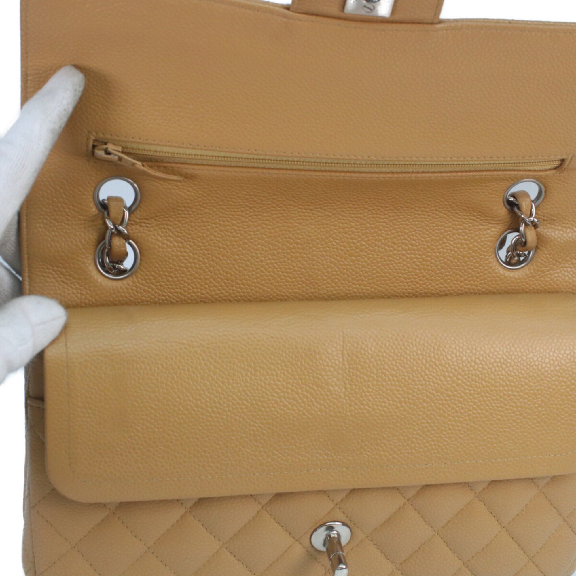 Chanel Beige Grained Calfskin Shoulder Bag (Pre-Owned)