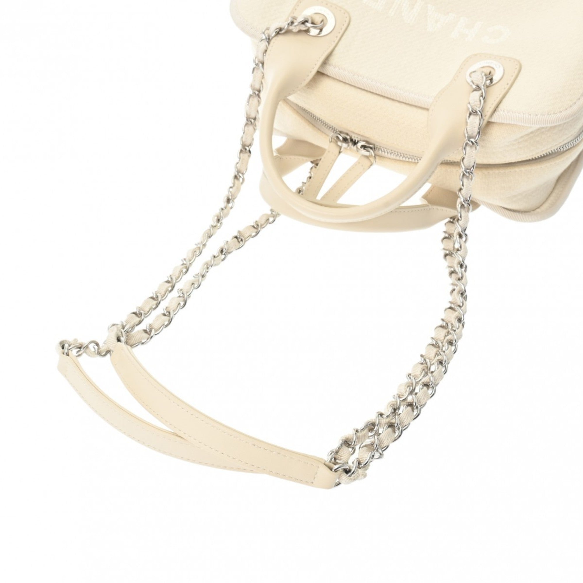 Chanel Off-White Canvas Leather Tote Bag (Pre-Owned)