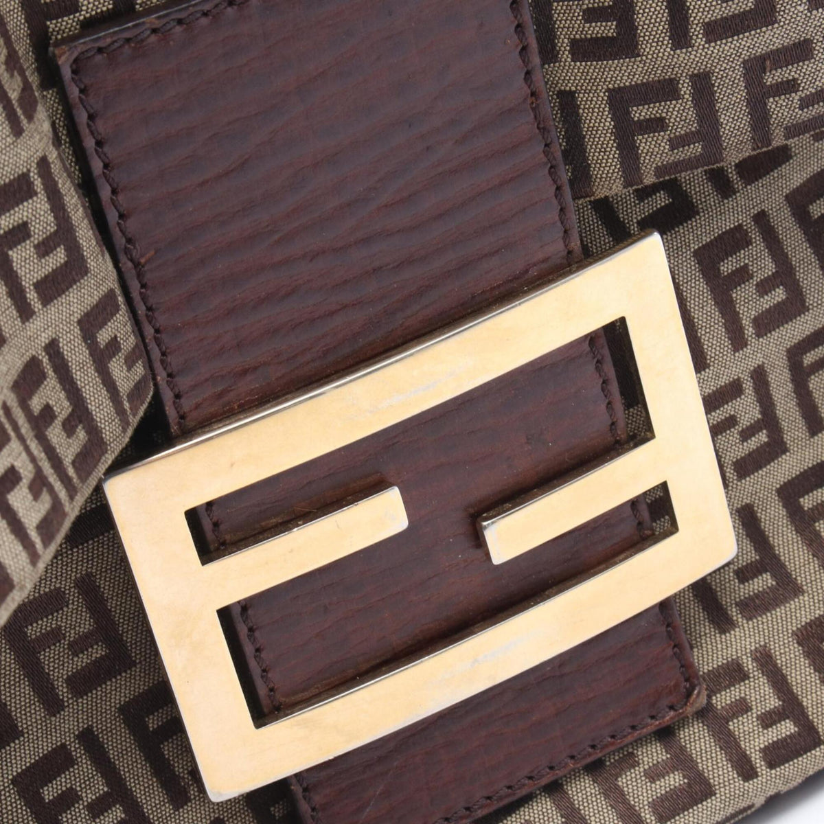 Fendi Beige Brown Canvas Leather Handbag Shoulder Bag (Pre-Owned)