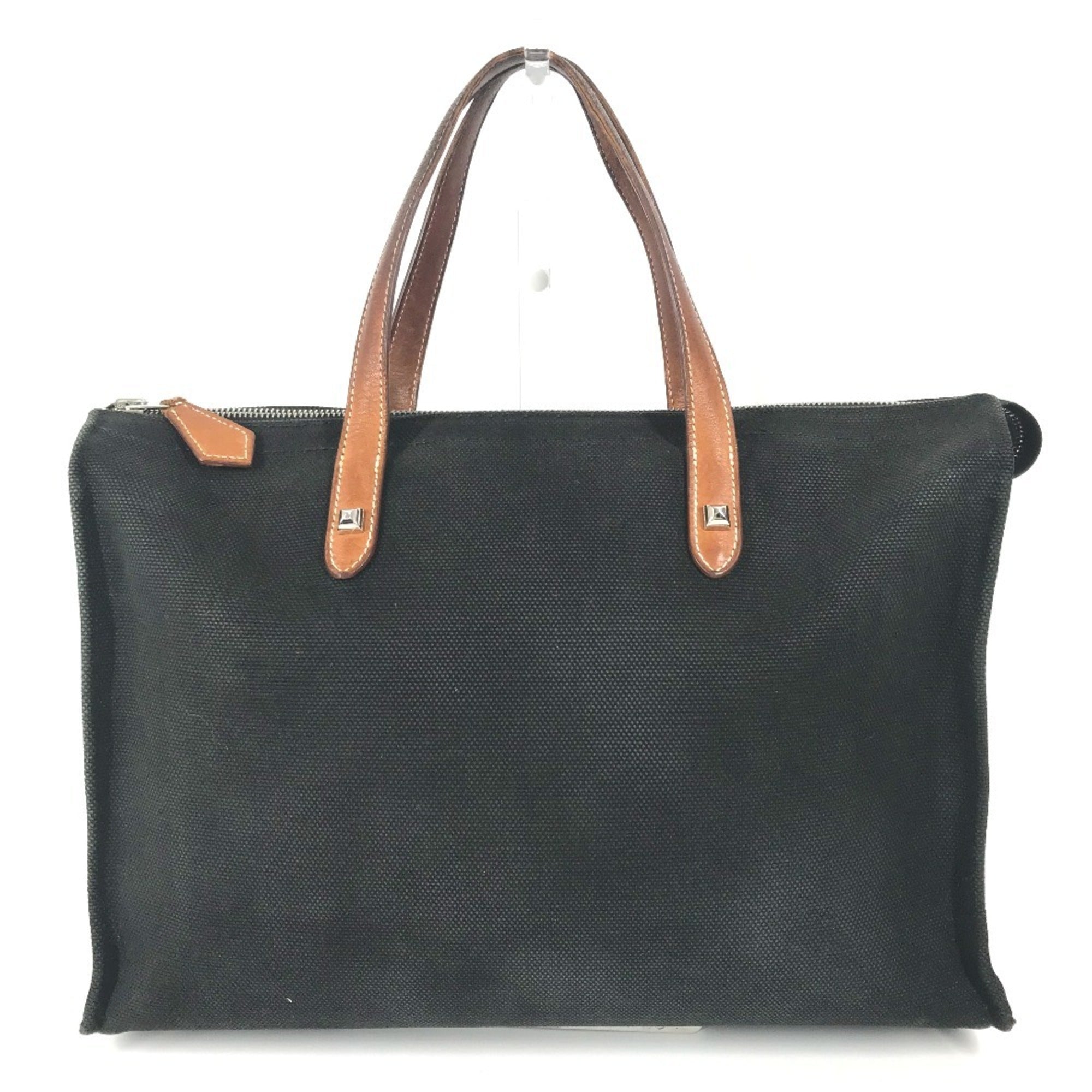 Hermes Black Brown Canvas Leather Briefcase Handbag Tote Bag (Pre-Owned)