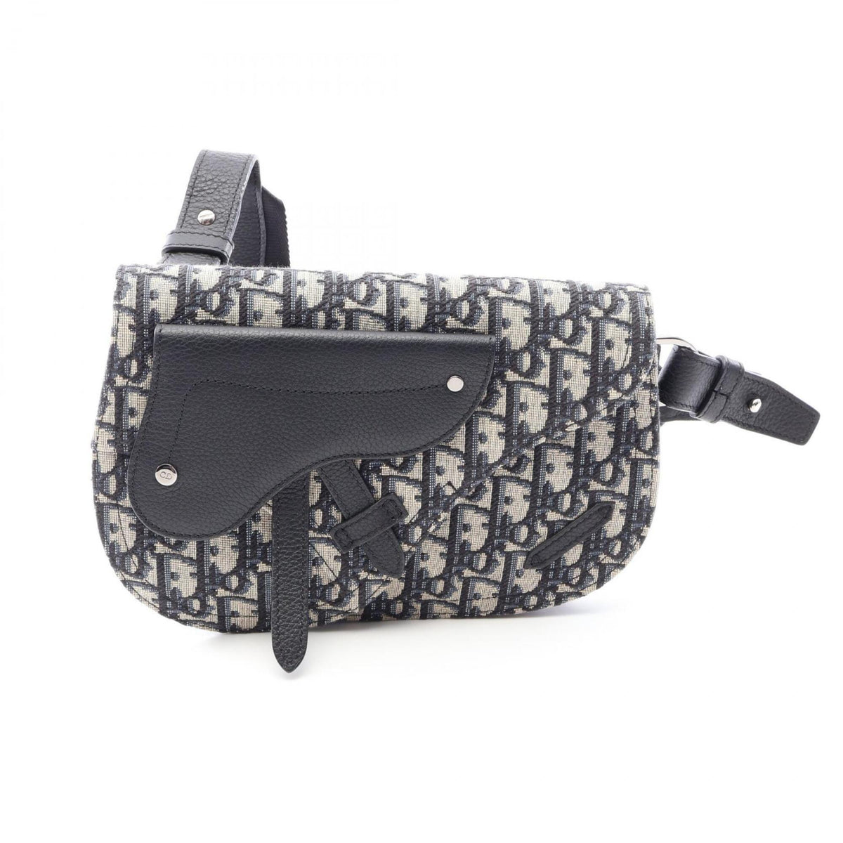 Christian Dior Beige Navy Canvas Leather Messenger Bag Saddle Bag Shoulder Bag (Pre-Owned)