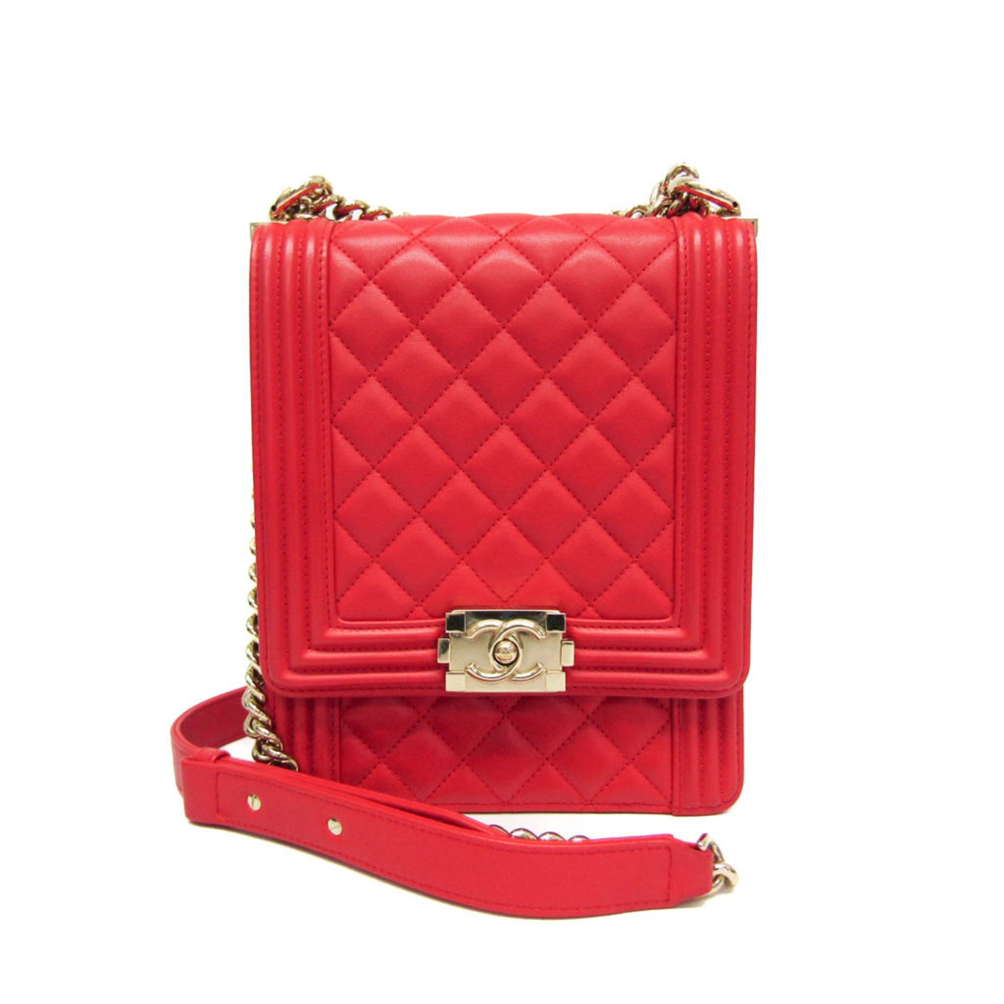 Chanel Boy Chanel Red Color Leather Shoulder Bag (Pre-Owned)