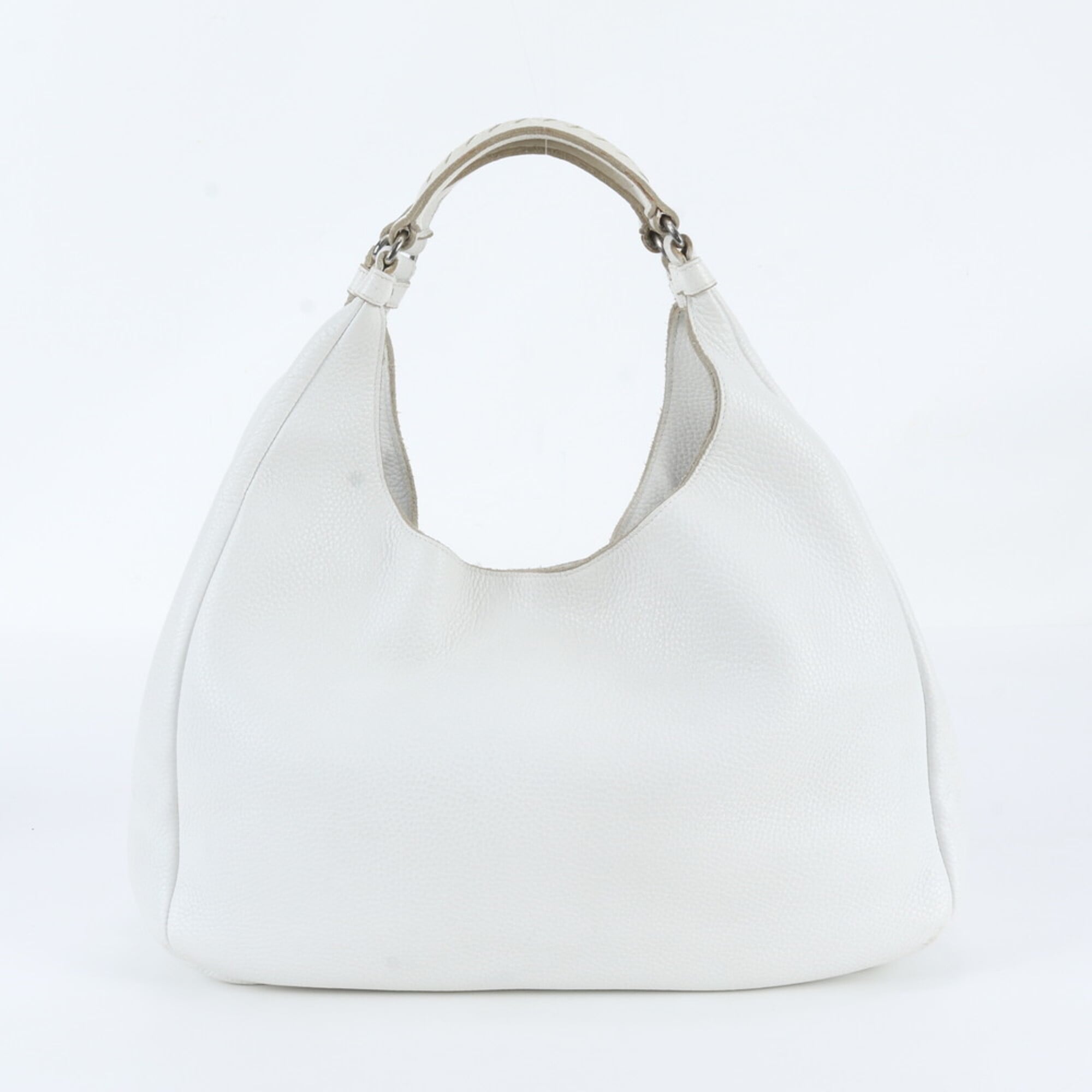 Bottega Veneta White Leather Handbag Shoulder Bag Tote Bag (Pre-Owned)