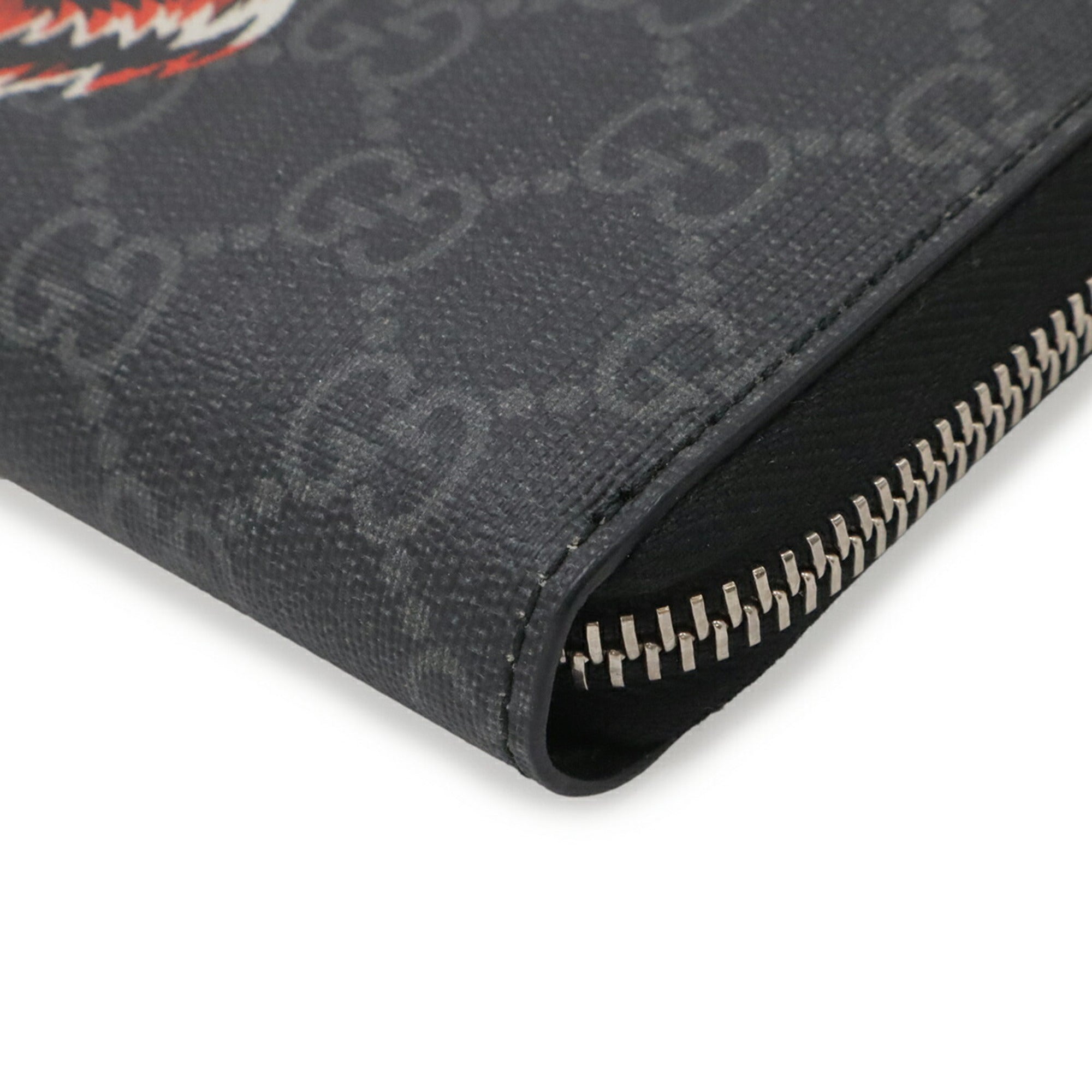 Gucci Black Dark Gray Red Color Gg Supreme Canvas Leather Long Wallet (Bi-Fold) (Pre-Owned)
