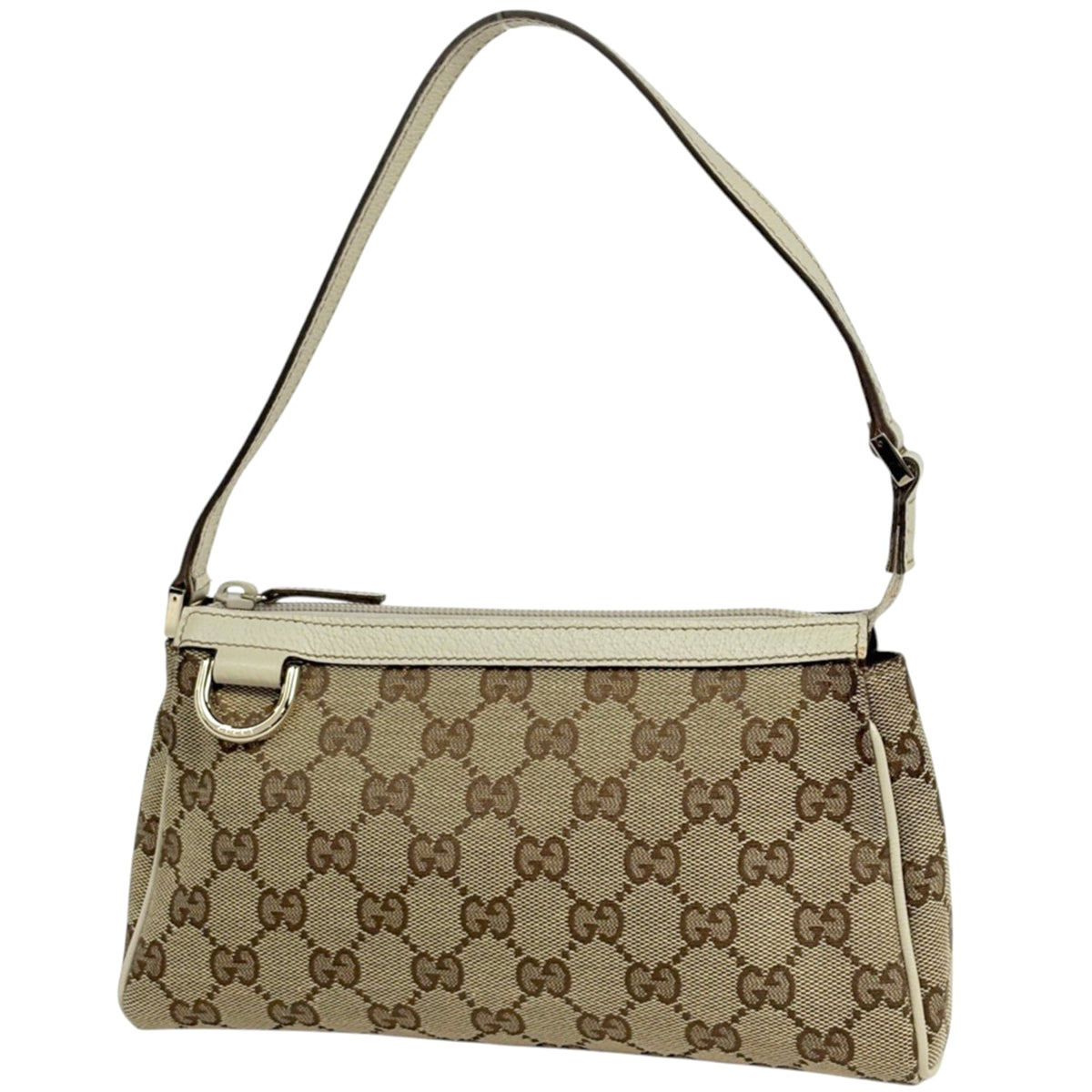 Gucci Abbey Beige Ivory Gg Canvas Leather Handbag Pouch (Pre-Owned)