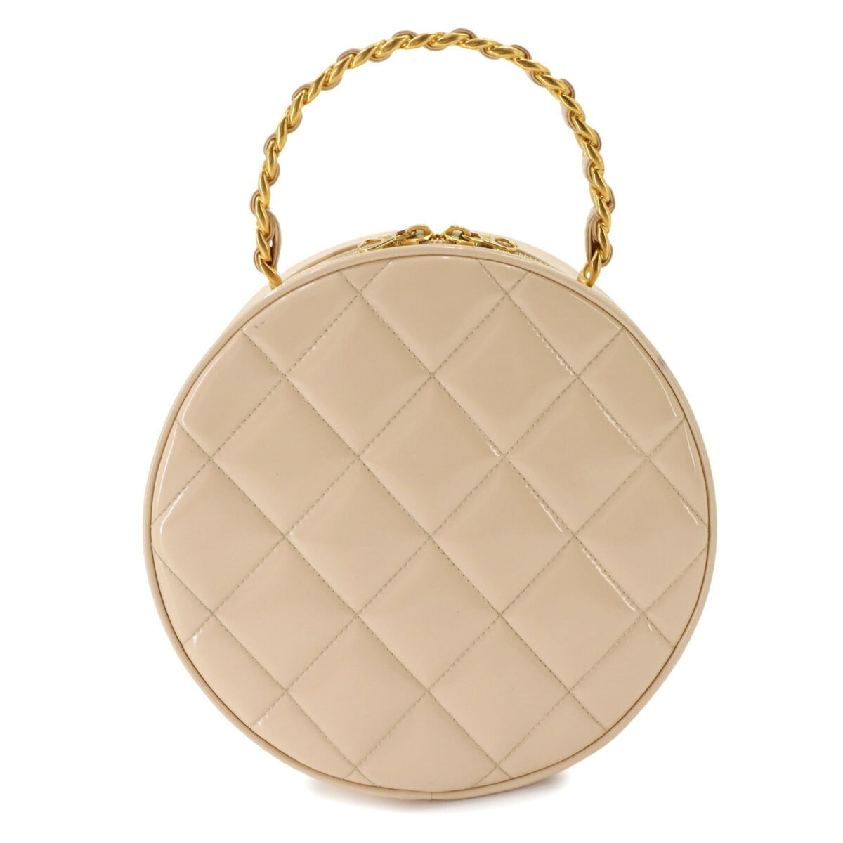 Chanel Beige Black Patent Leather Handbag (Pre-Owned)
