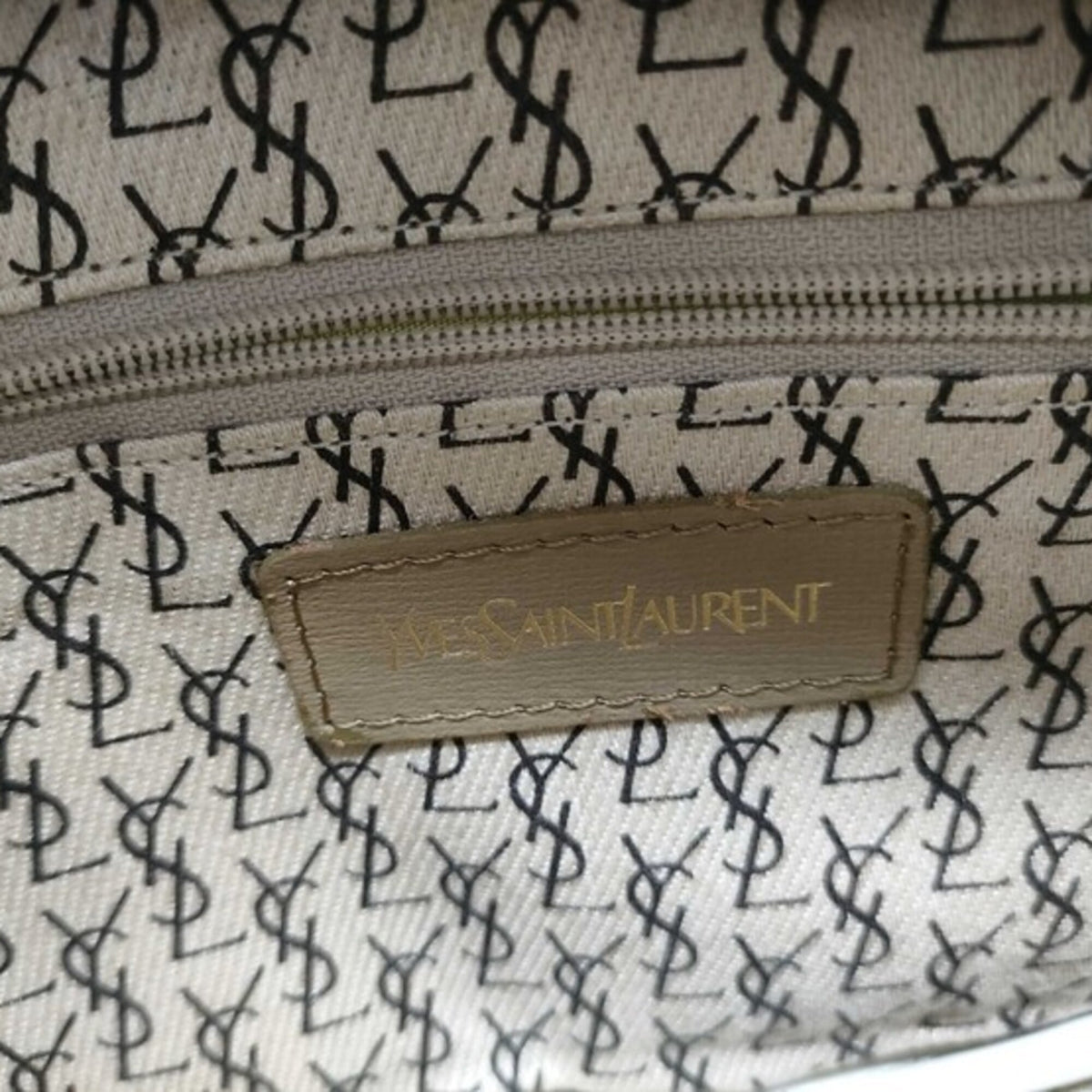 Yves Saint Laurent Beige Gray Gray Beige Pvc Leather Handbag Shoulder Bag Tote Bag (Pre-Owned)