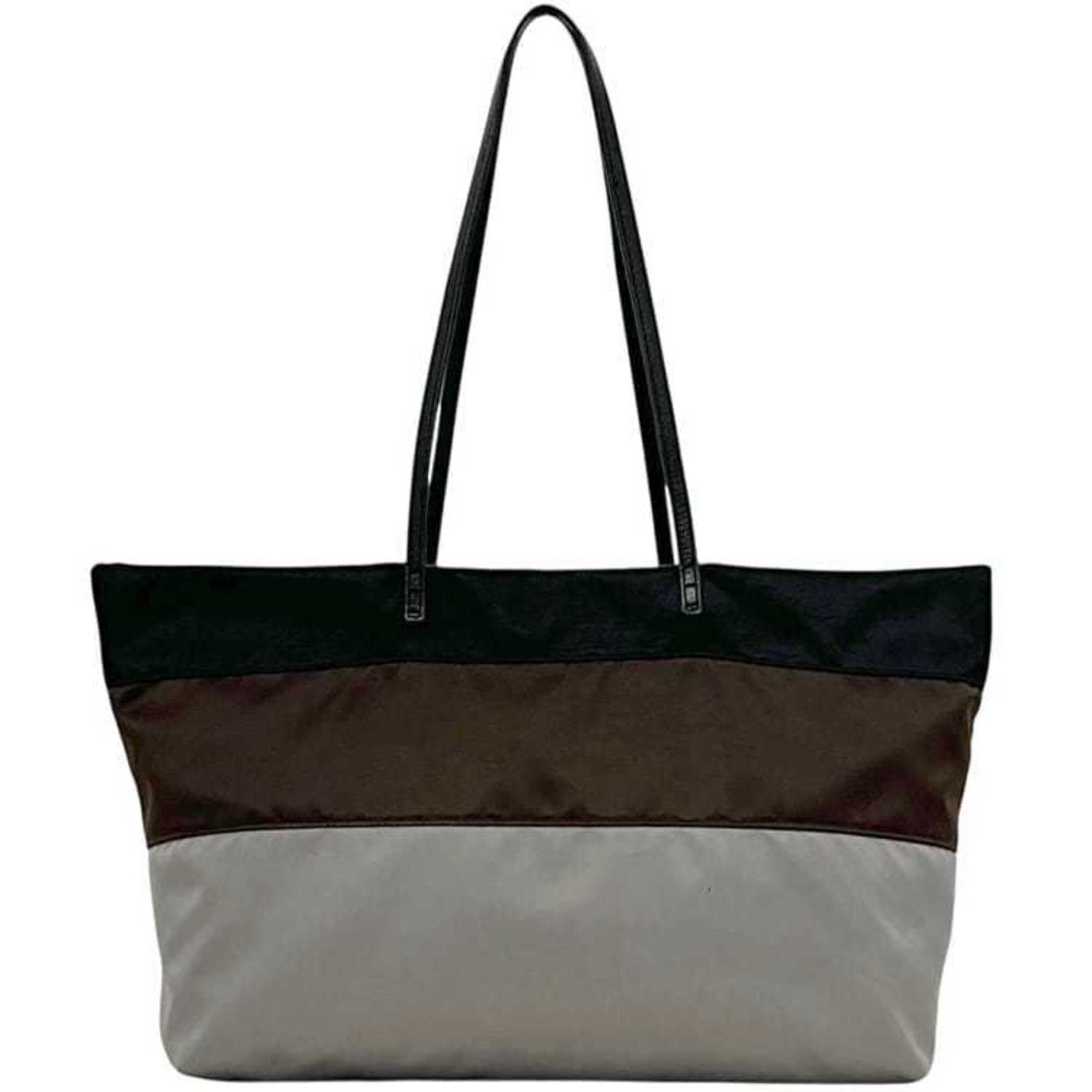 Fendi Gray Three Color Satin Leather Tote Bag (Pre-Owned)