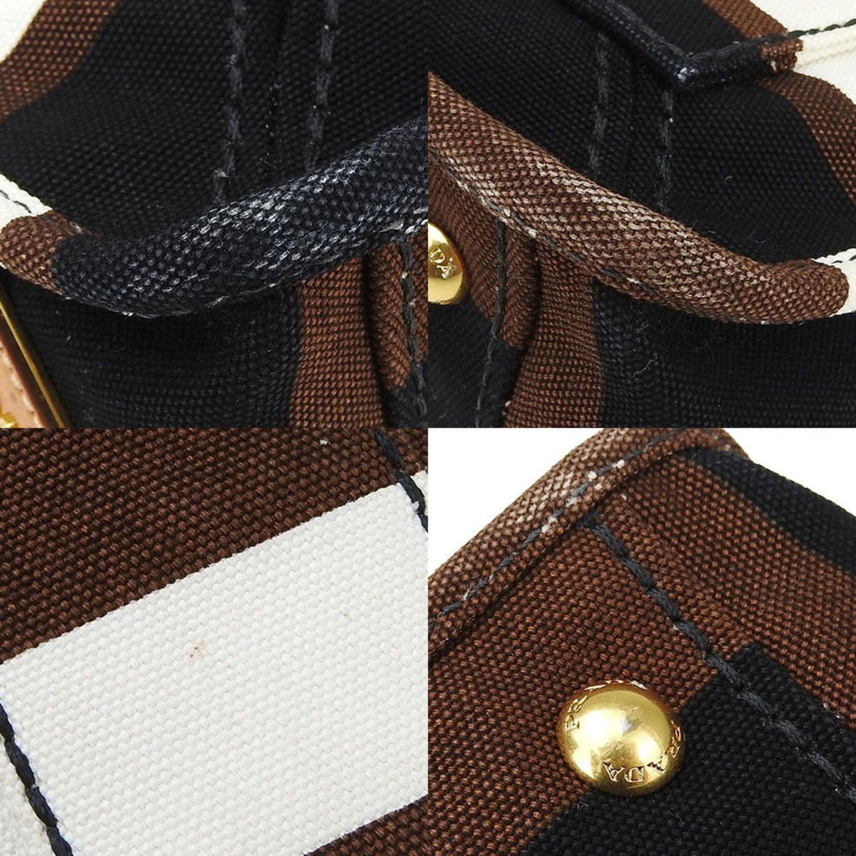 Prada Black Brown White Canvas Handbag (Pre-Owned)