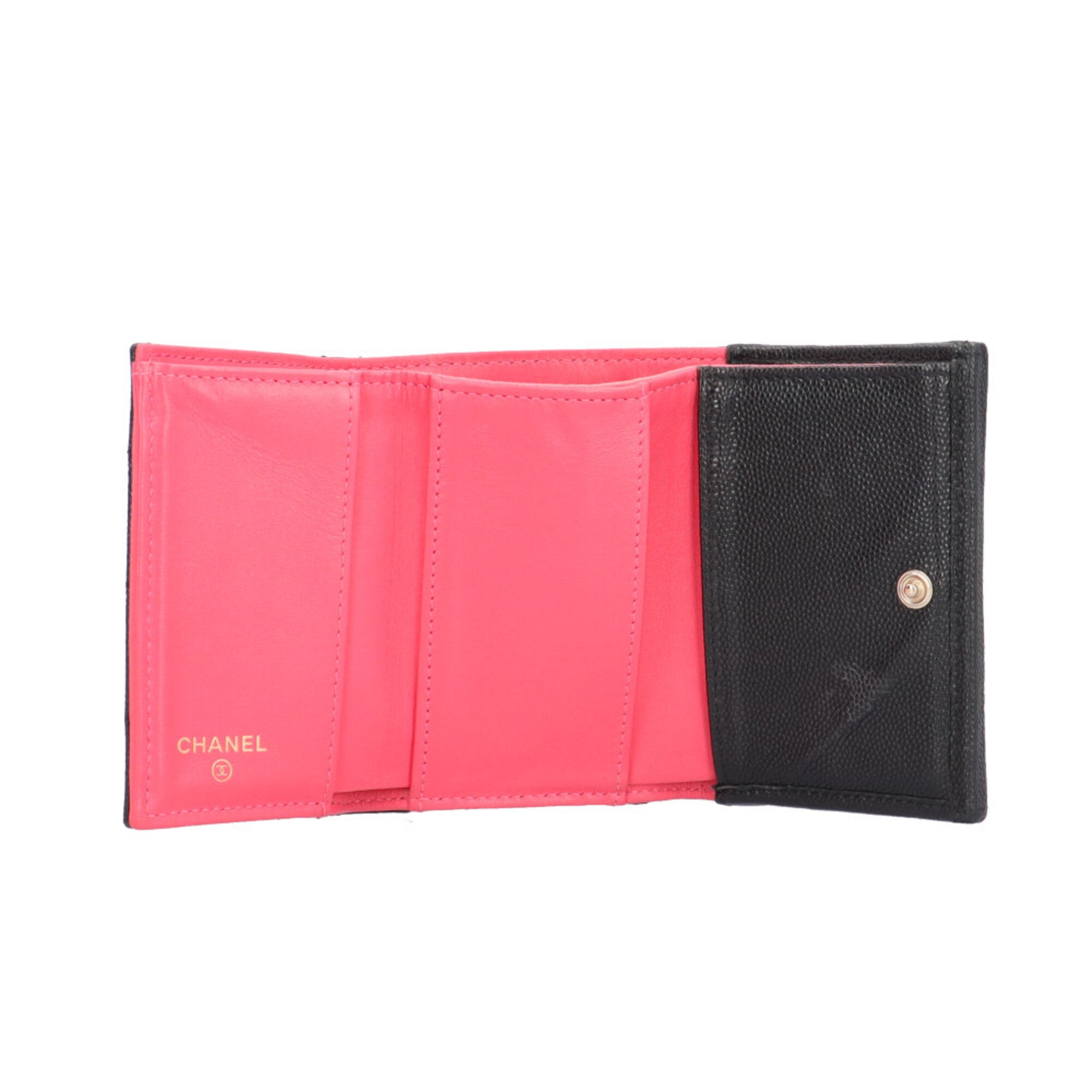 Chanel Black Grained Calfskin Wallet (Tri-Fold) (Pre-Owned)