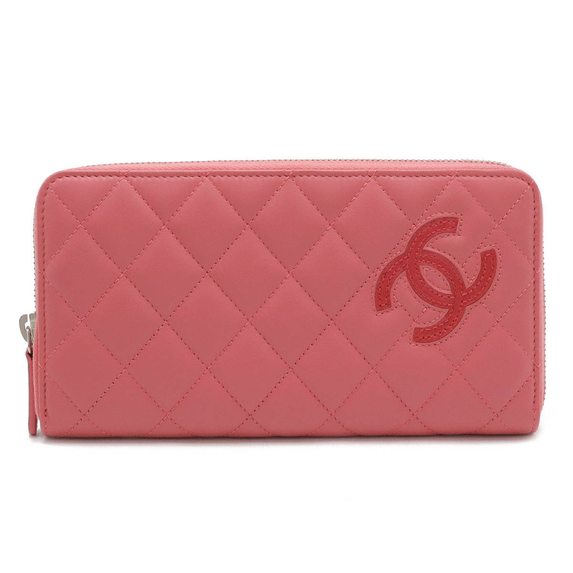 Chanel Pink Leather Long Wallet (Bi-Fold) (Pre-Owned)