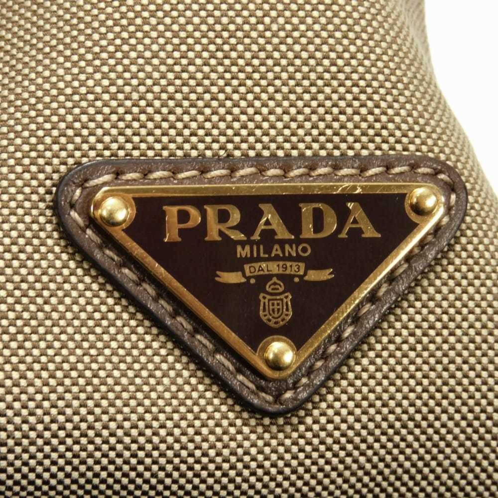 Prada Brown Jacquard Canvas Leather Shoulder Bag (Pre-Owned)