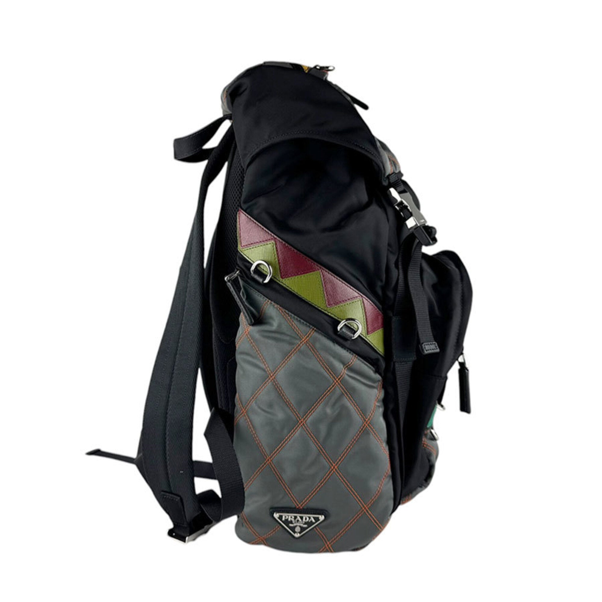 Prada Black Multi-Color Nylon Leather Backpack (Pre-Owned)