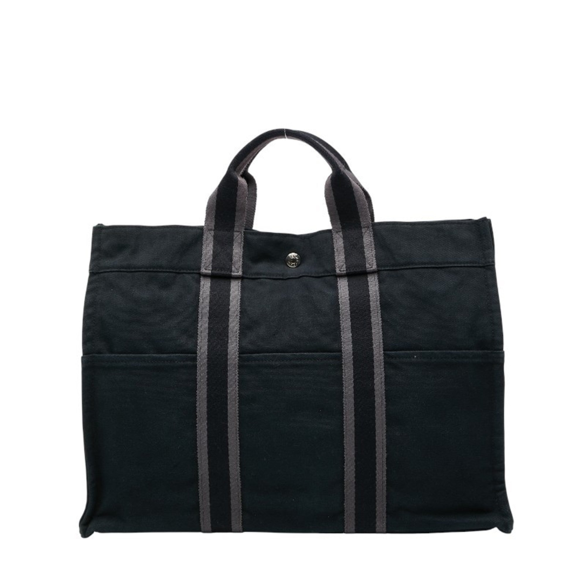 Hermes Black Gray Canvas Handbag Tote Bag (Pre-Owned)