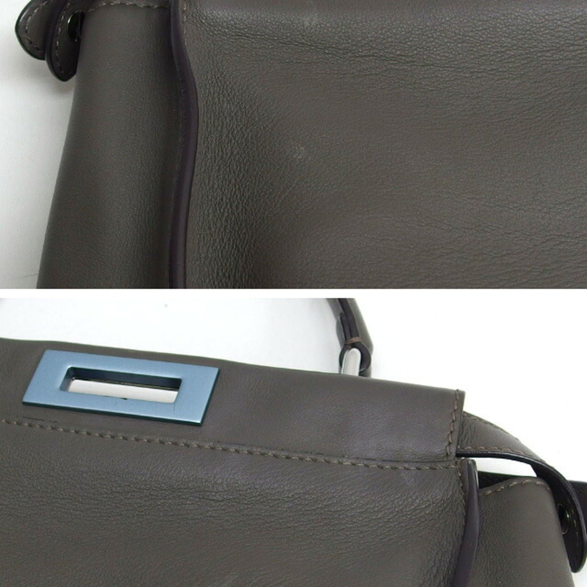 Fendi Peekaboo Gray Leather Handbag Shoulder Bag (Pre-Owned)