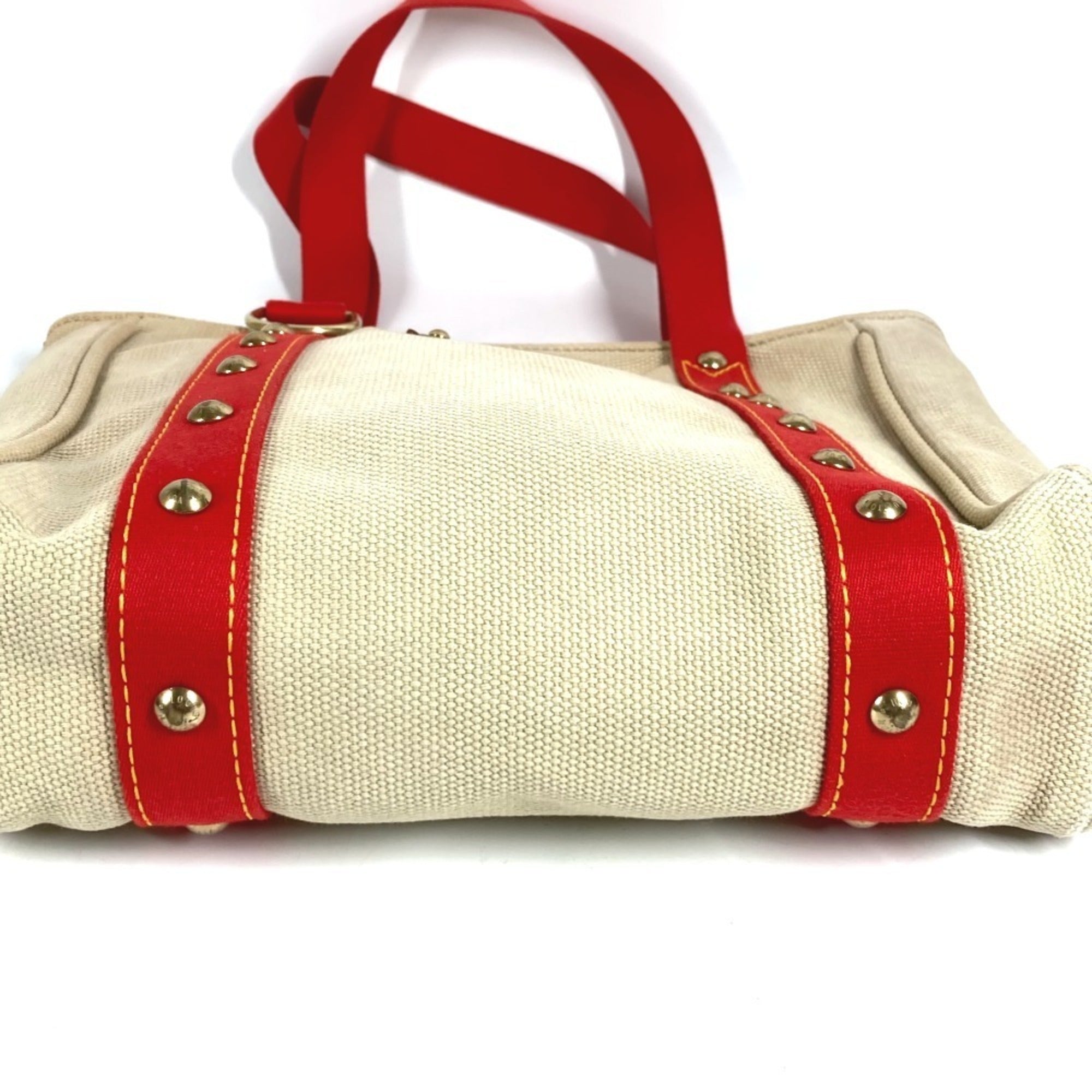 Louis Vuitton Beige Red Color Canvas Shoulder Bag Tote Bag (Pre-Owned)