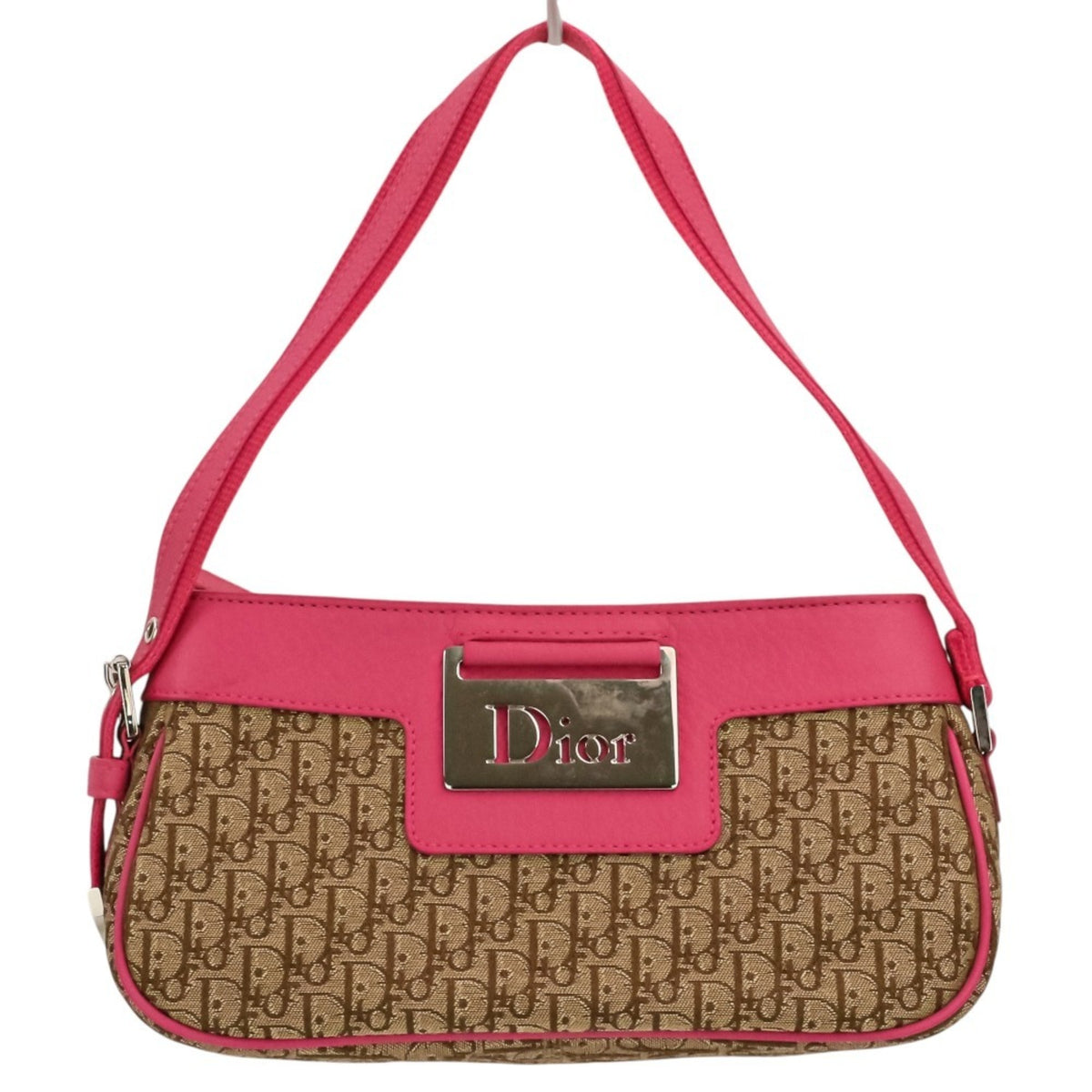 Christian Dior Beige Pink Canvas Leather Handbag (Pre-Owned)