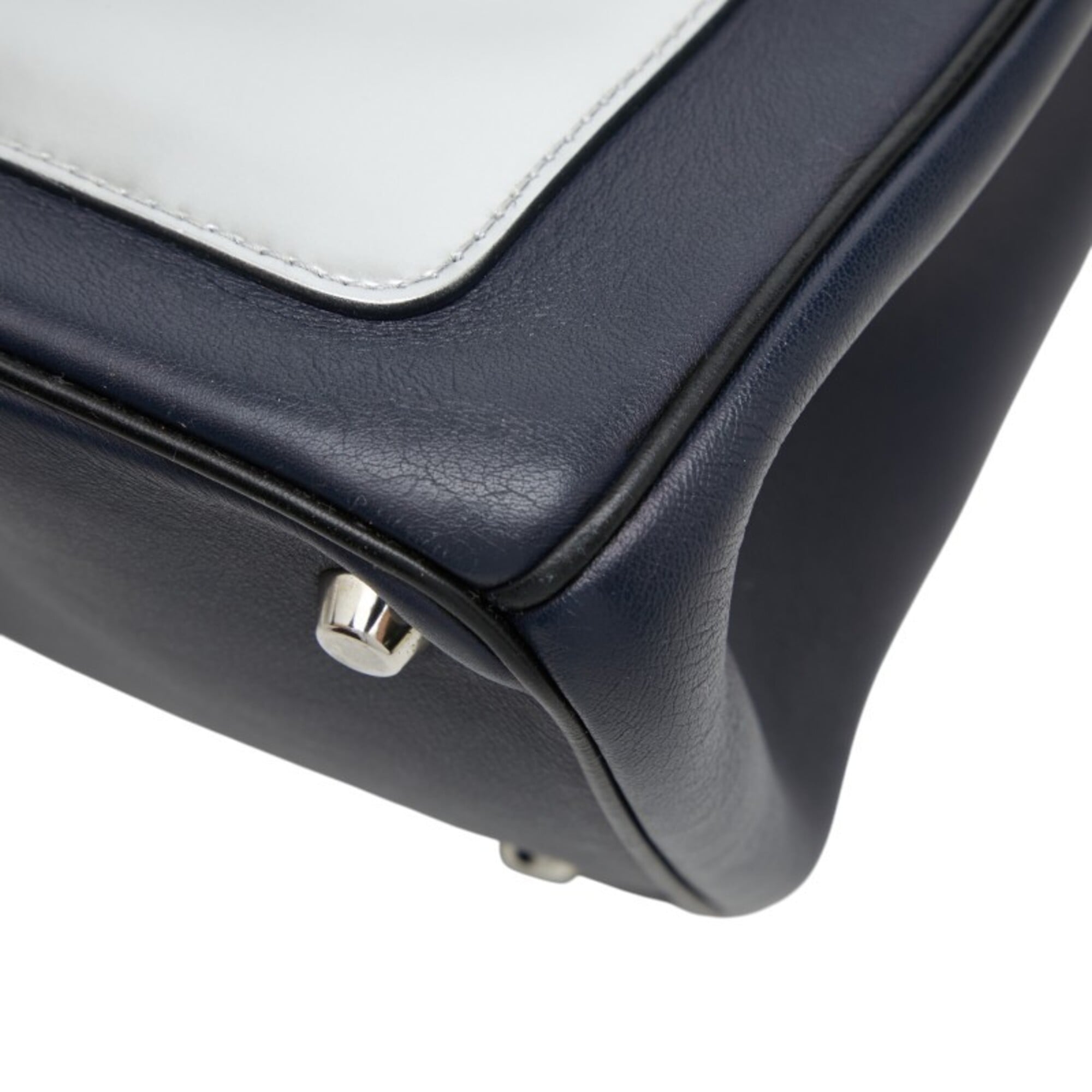 Christian Dior Navy Silver Leather Handbag Shoulder Bag (Pre-Owned)