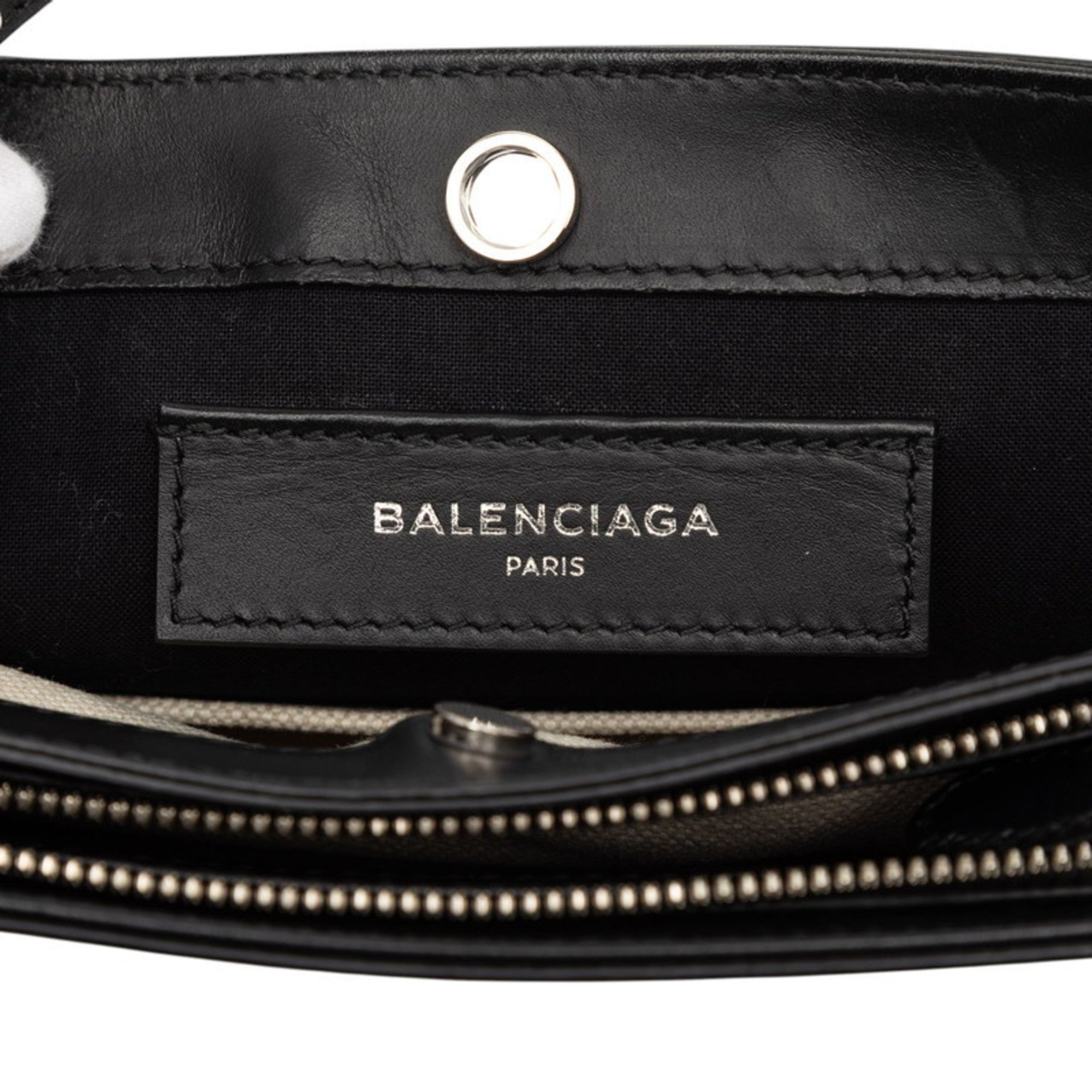 Balenciaga Black Ivory Canvas Leather Shoulder Bag (Pre-Owned)