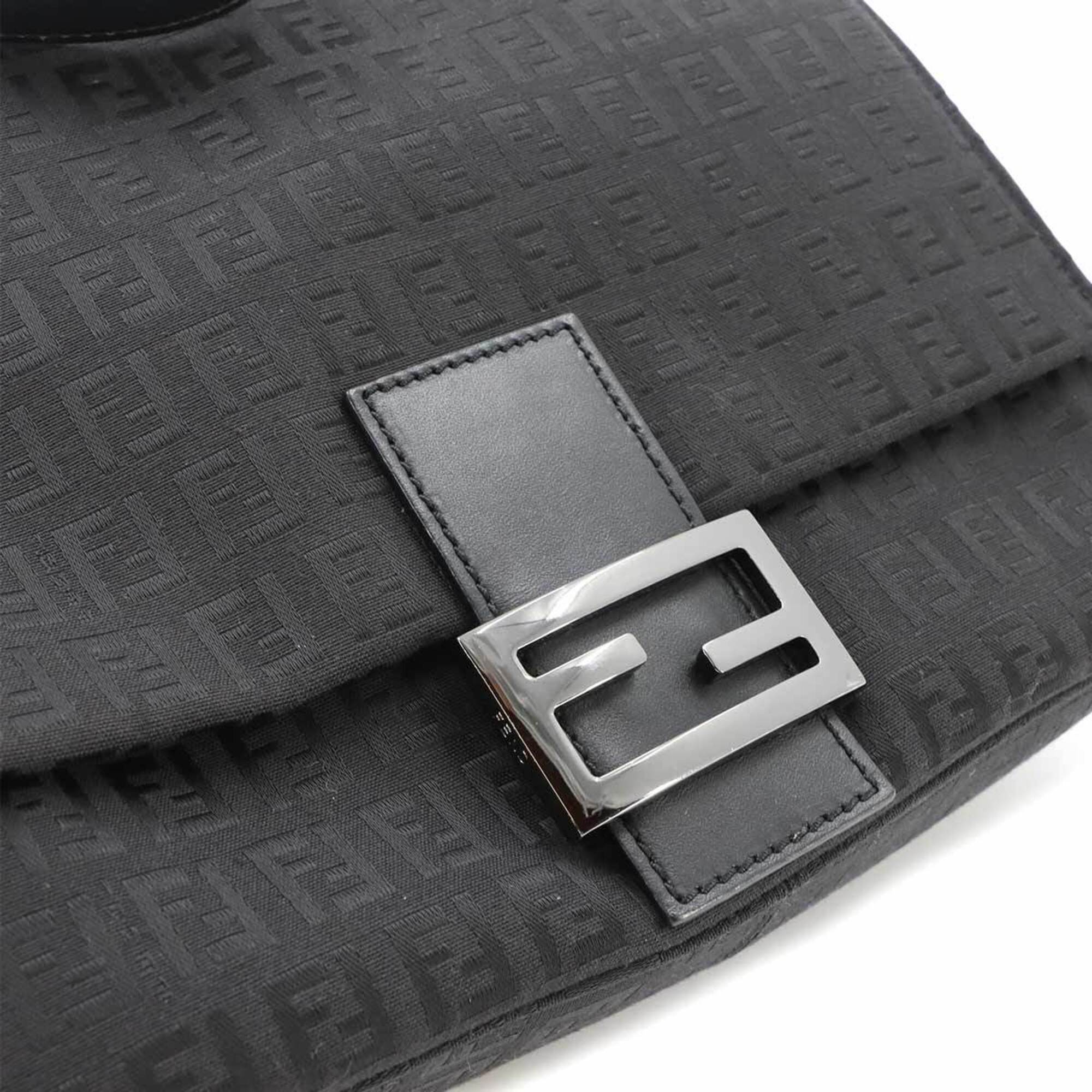 Fendi Zucchino Black Canvas Leather Baguette Bag Handbag Shoulder Bag (Pre-Owned)