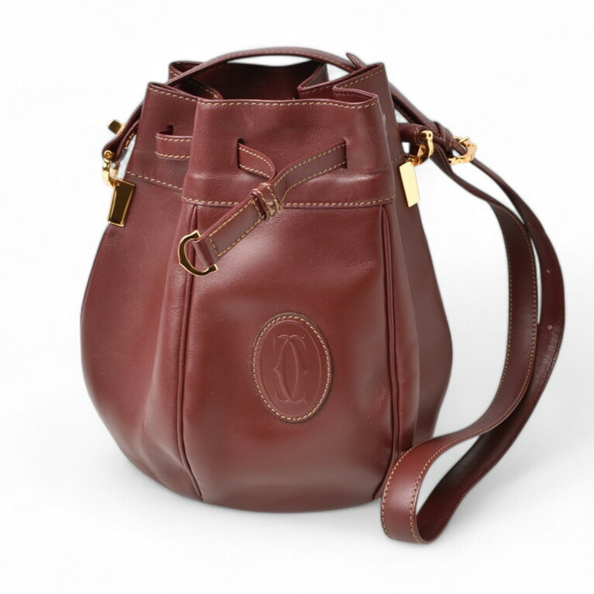 Cartier Bordeaux Leather Shoulder Bag (Pre-Owned)