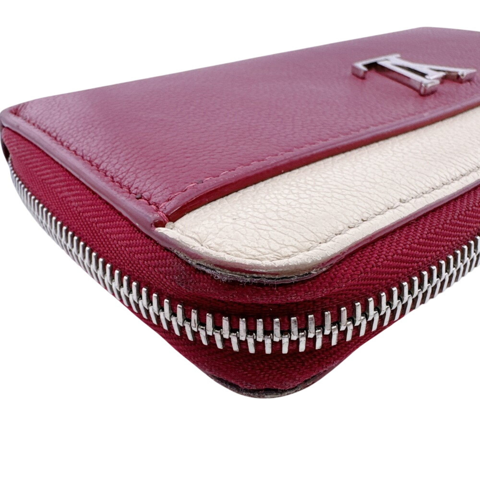 Louis Vuitton Gray Red Color Leather Long Wallet (Bi-Fold) (Pre-Owned)