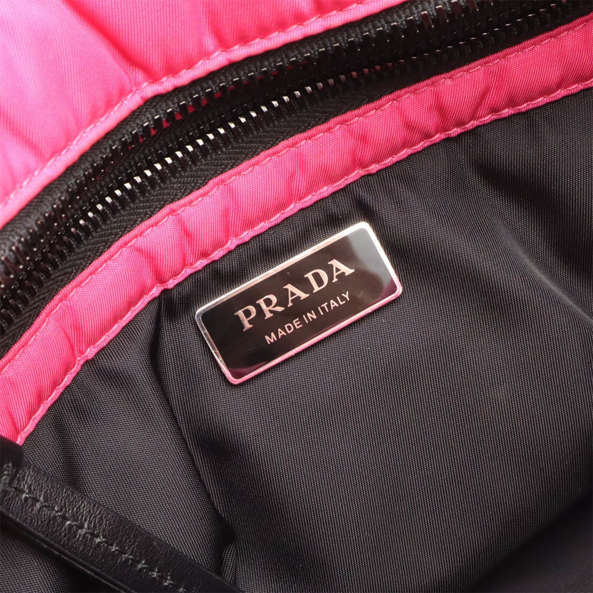 Prada Black Pink Tessuto Nylon Leather Handbag Shoulder Bag Tote Bag (Pre-Owned)