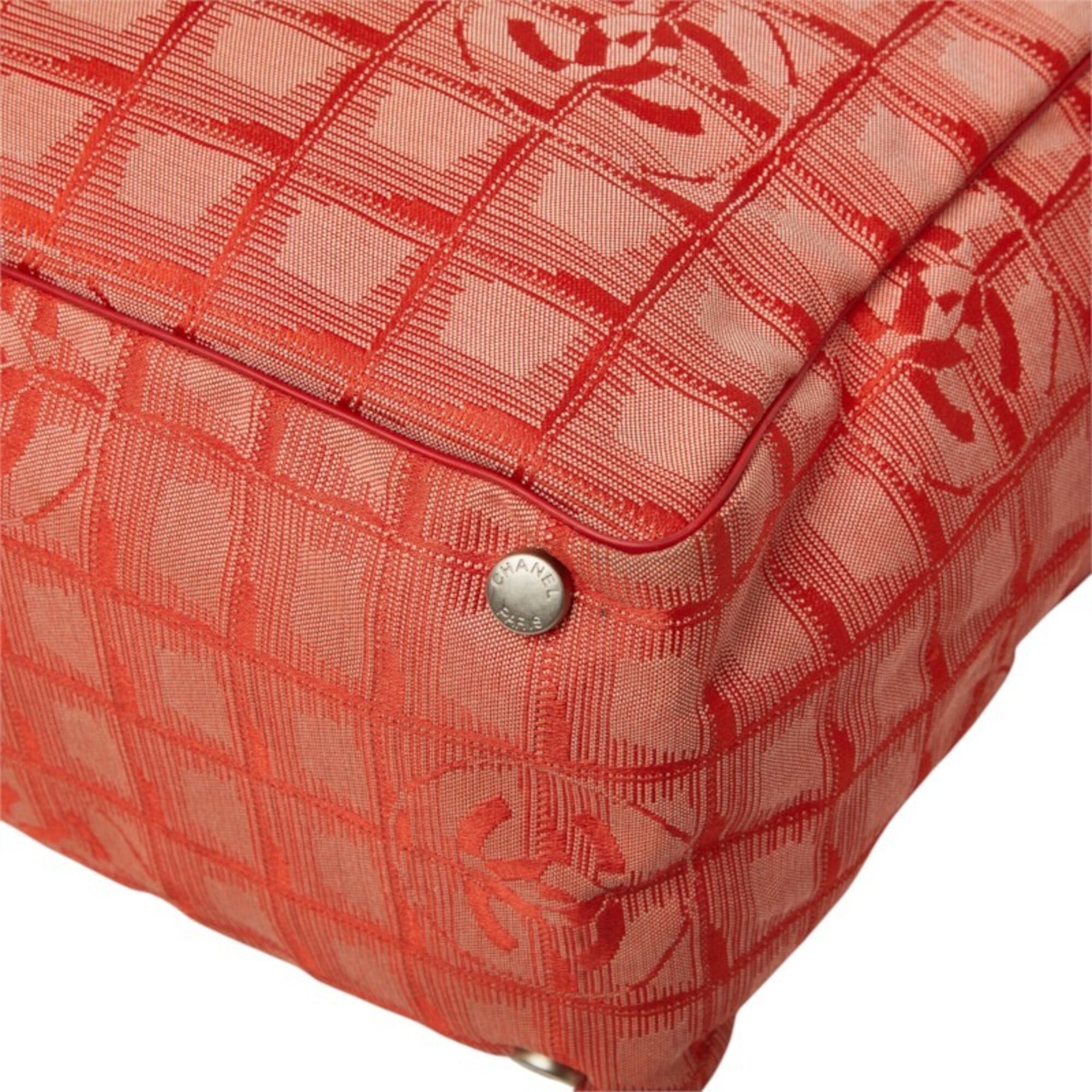 Chanel Red Color Nylon Leather Shoulder Bag Tote Bag (Pre-Owned)