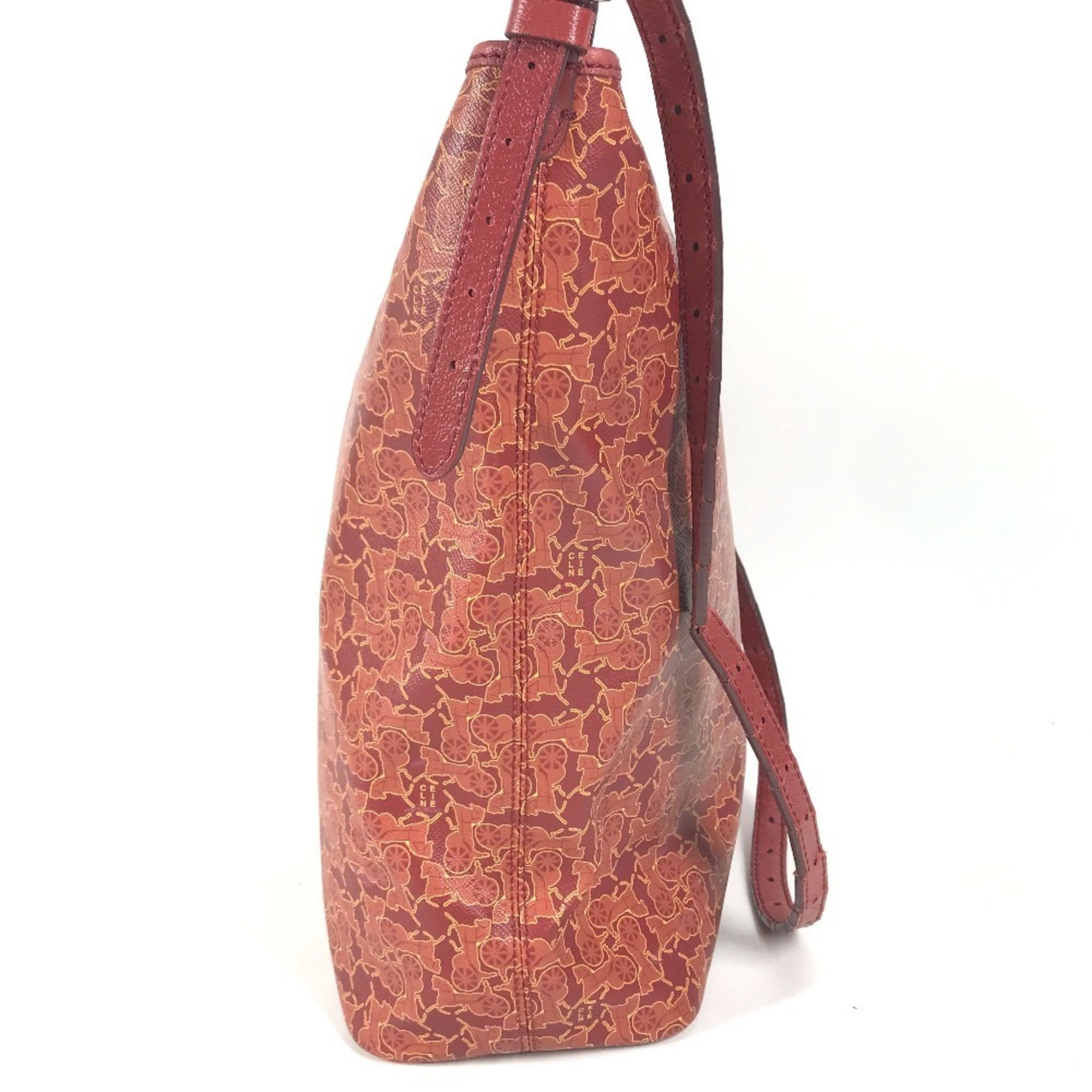 Celine Red Color Leather Coated Canvas Shoulder Bag Tote Bag (Pre-Owned)