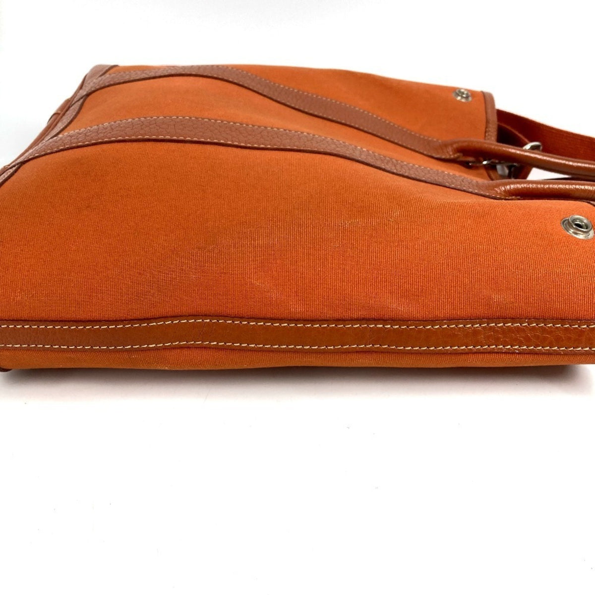 Hermes Garden Orange Leather Canvas Shoulder Bag Tote Bag (Pre-Owned)
